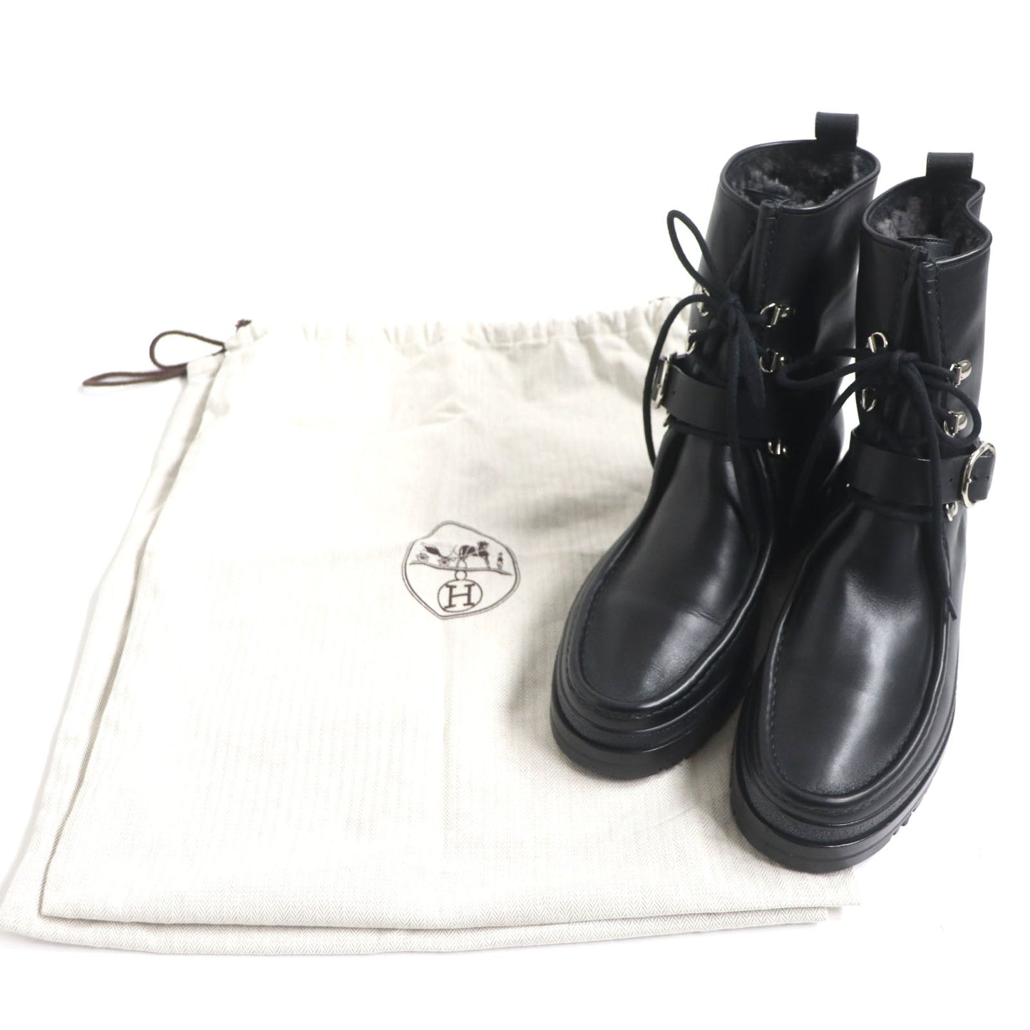 HERMES boots Main: Leather black mens 39.5 Used