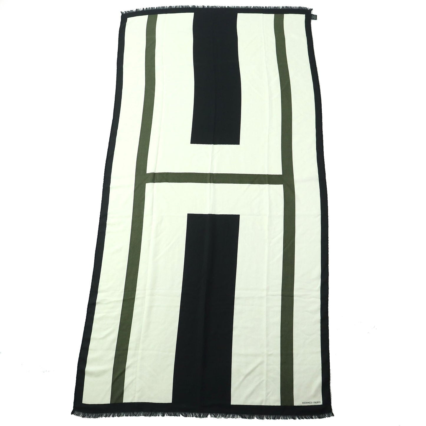 HERMES shawl cashmere Black White Khaki