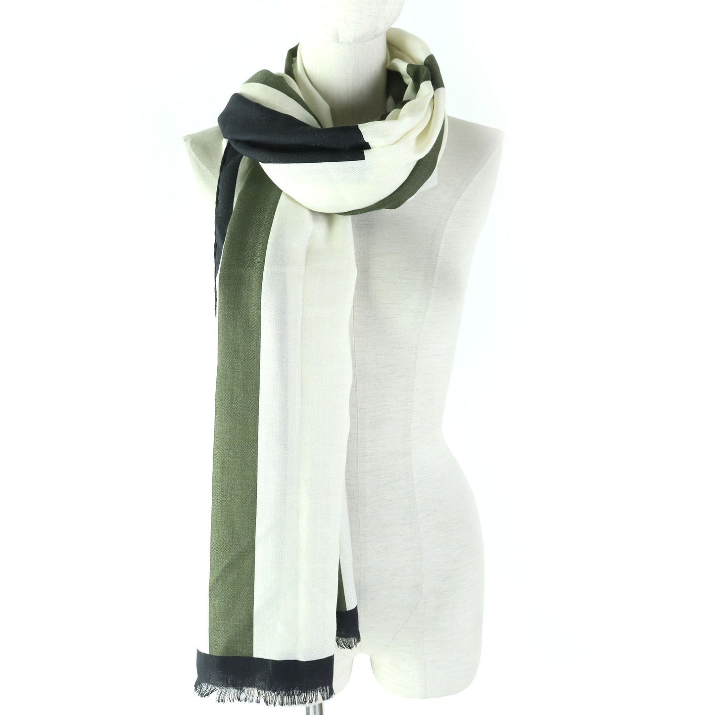 HERMES shawl cashmere Black White Khaki