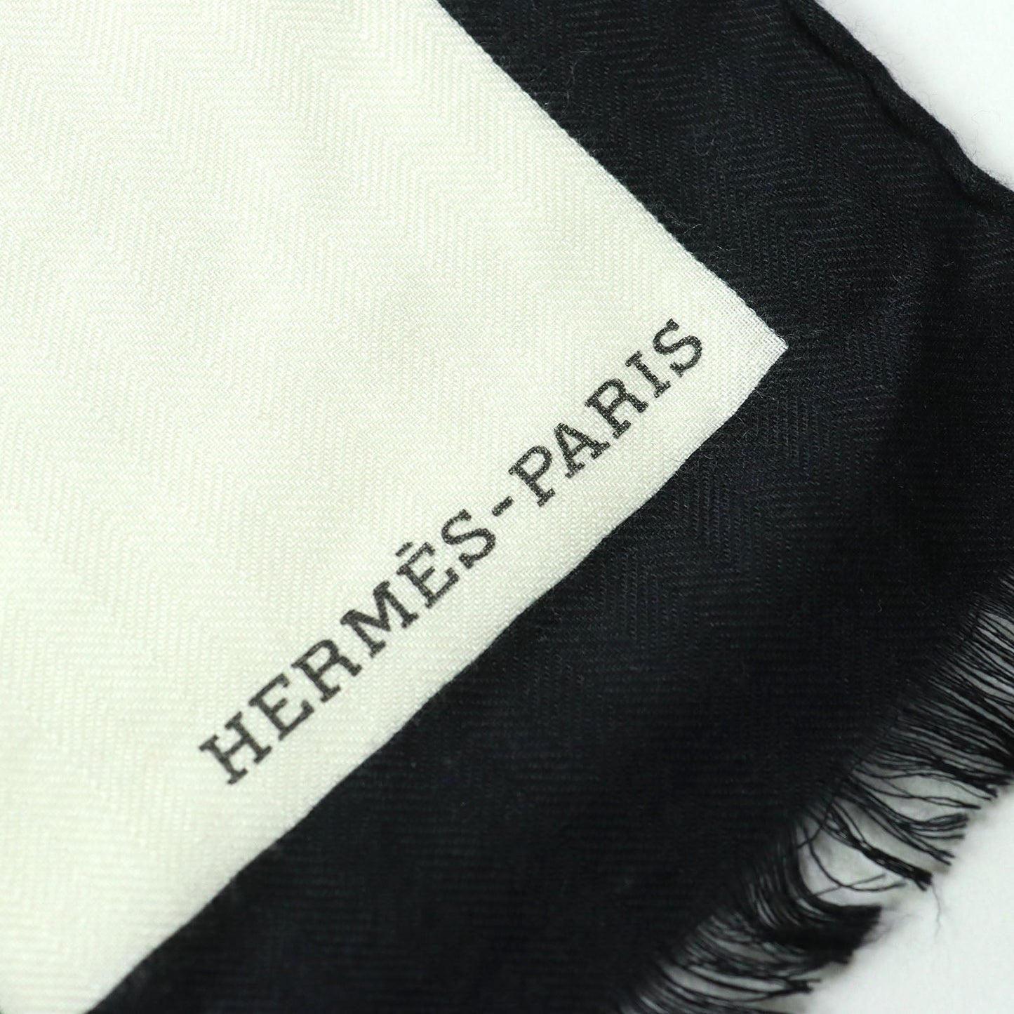 HERMES shawl cashmere Black White Khaki