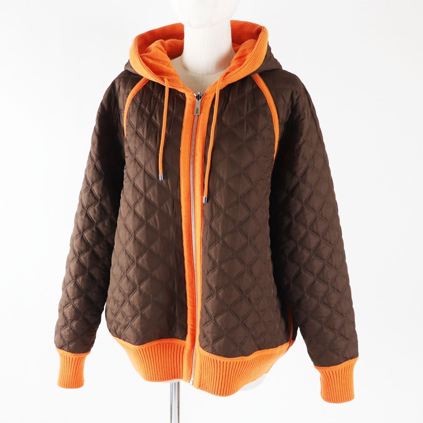 HERMES Down jacket Outer: 100% wool, Filling: 90% down, Filling: 10% feather, Lining: 100% polyester Orange Women 40 Used