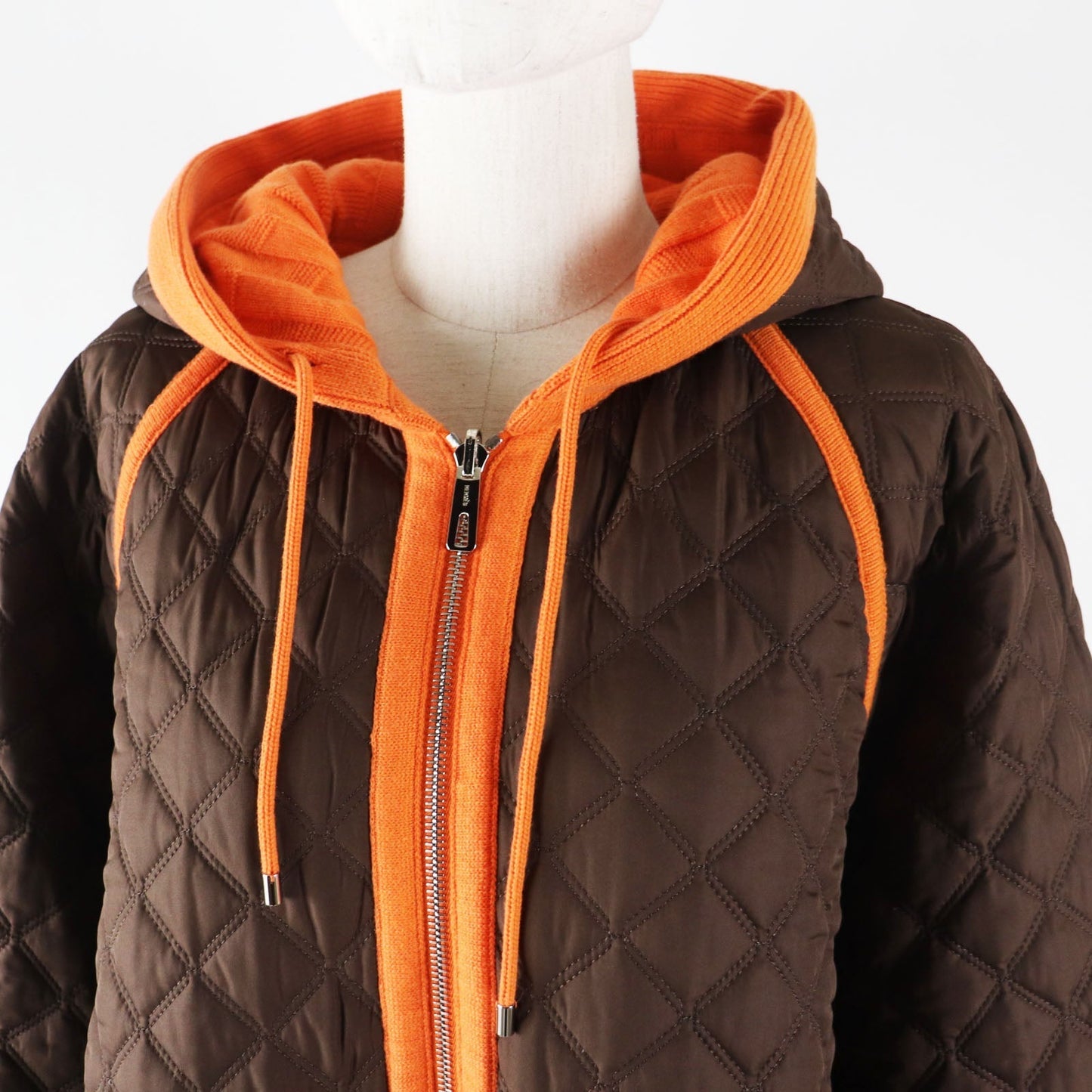 HERMES Down jacket Outer: 100% wool, Filling: 90% down, Filling: 10% feather, Lining: 100% polyester Orange Women 40 Used