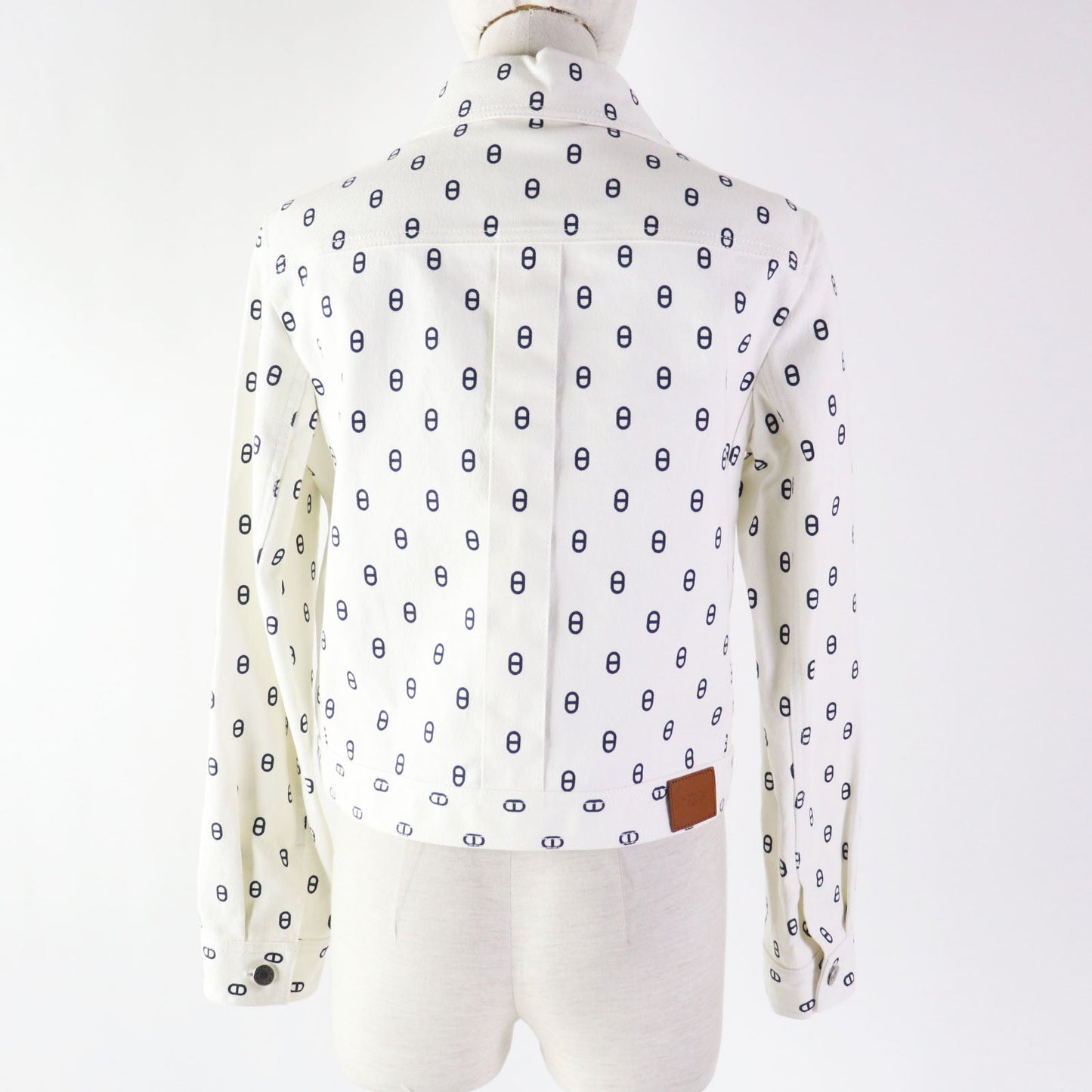 HERMES Denim Jacket 3E0231D5 Outer material: 98% cotton, Outer material: 2% polyurethane, Lining: 100% cotton, Leather part: Cowhide White navy Women 38 Used