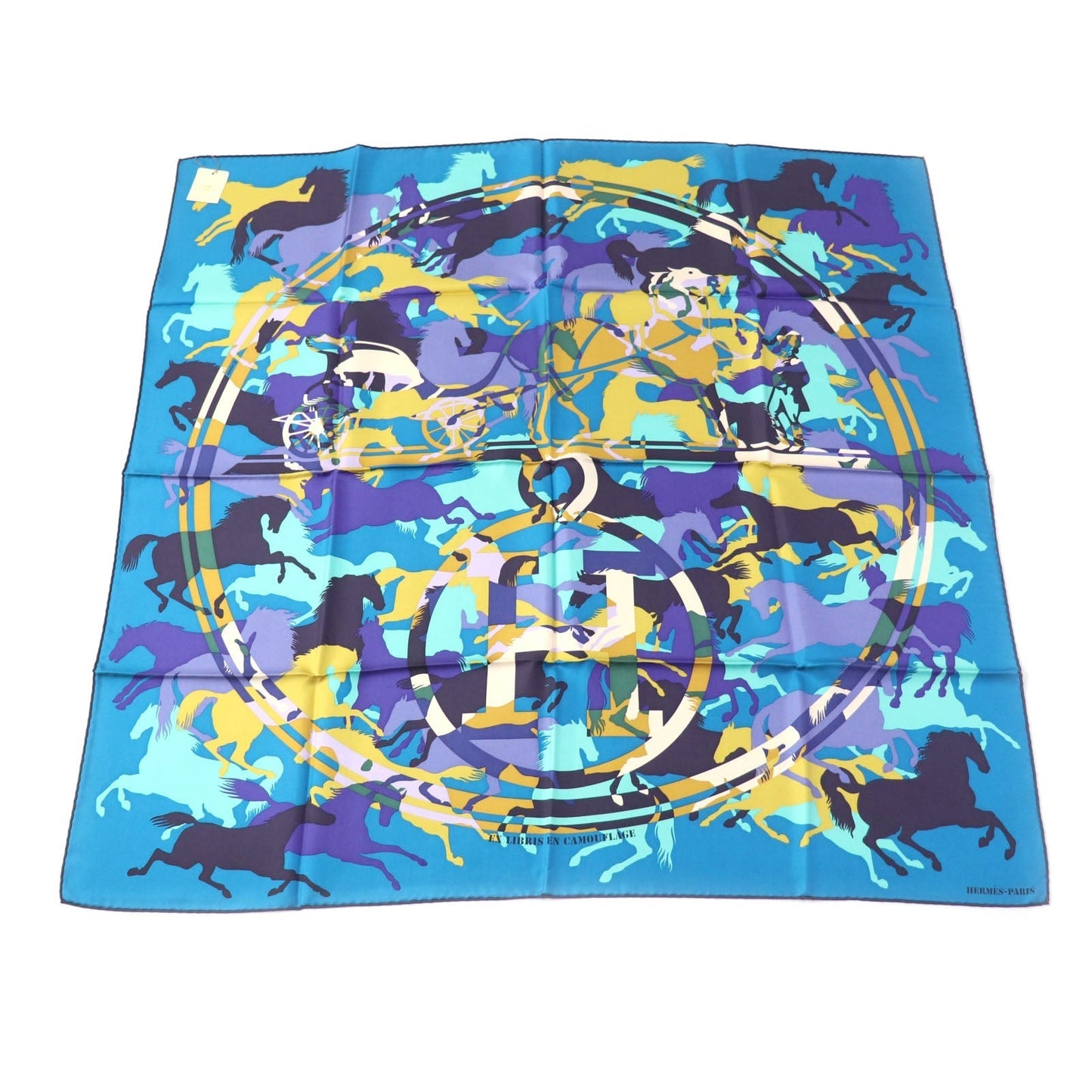HERMES scarf Main: 100% silk CANARD/TURQUOISE/VIOLET Bookplate Carre90 Women Used