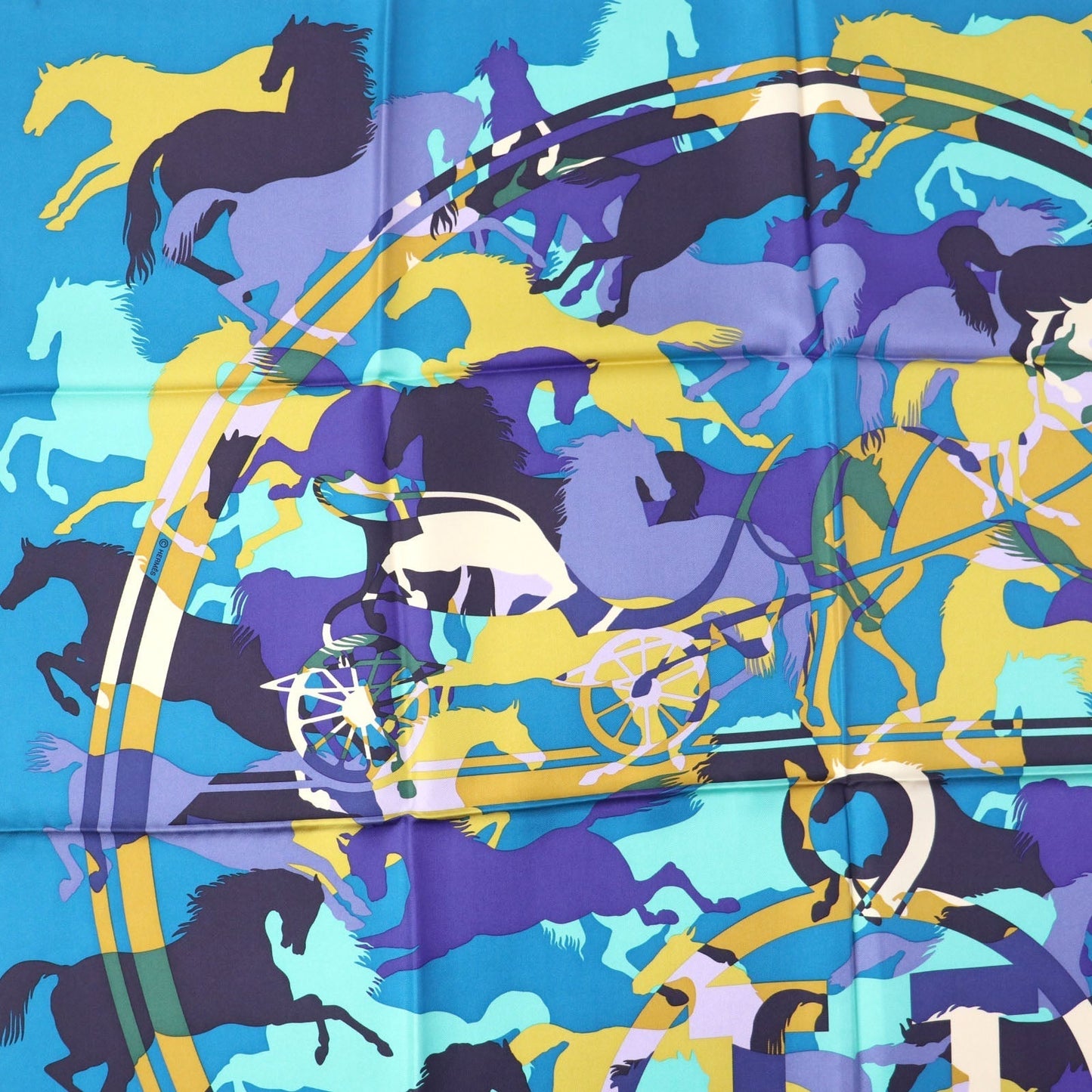 HERMES scarf Main: 100% silk CANARD/TURQUOISE/VIOLET Bookplate Carre90 Women Used