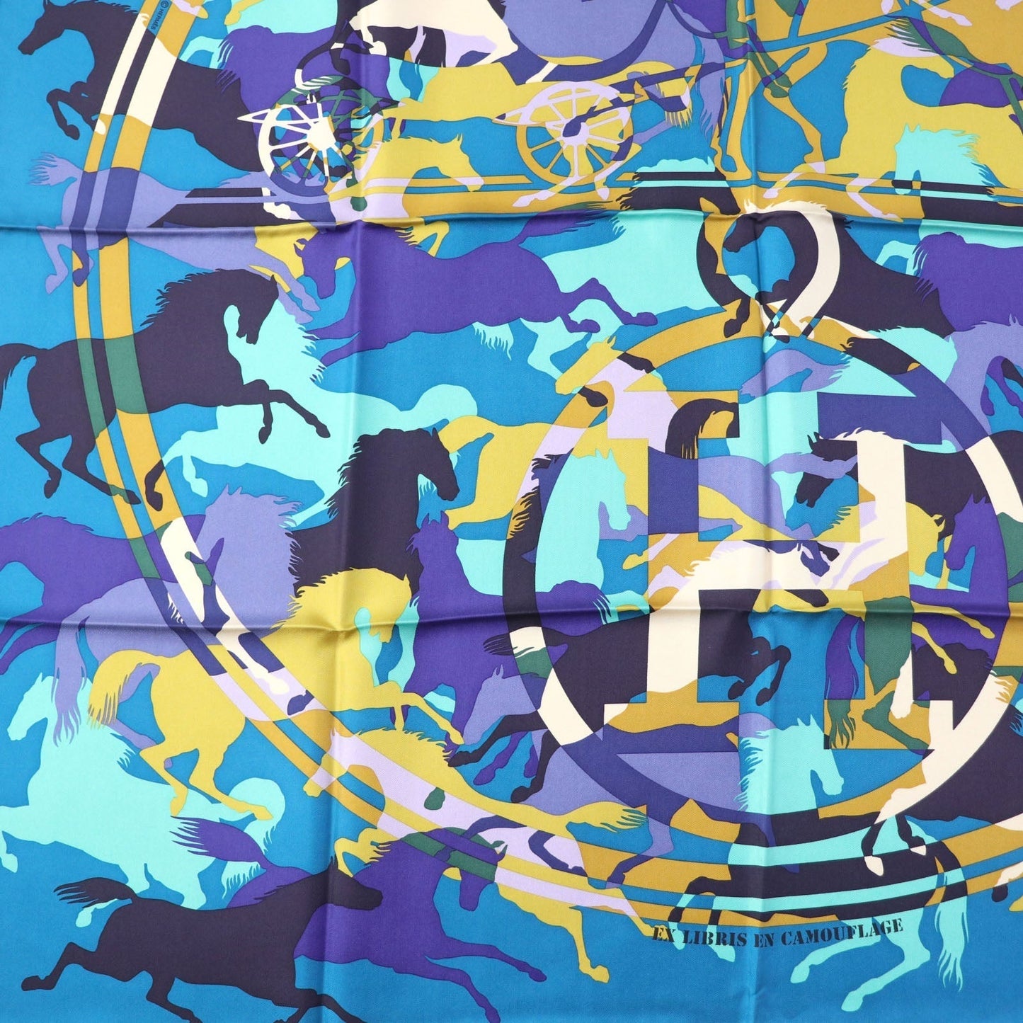 HERMES scarf Main: 100% silk CANARD/TURQUOISE/VIOLET Bookplate Carre90 Women Used