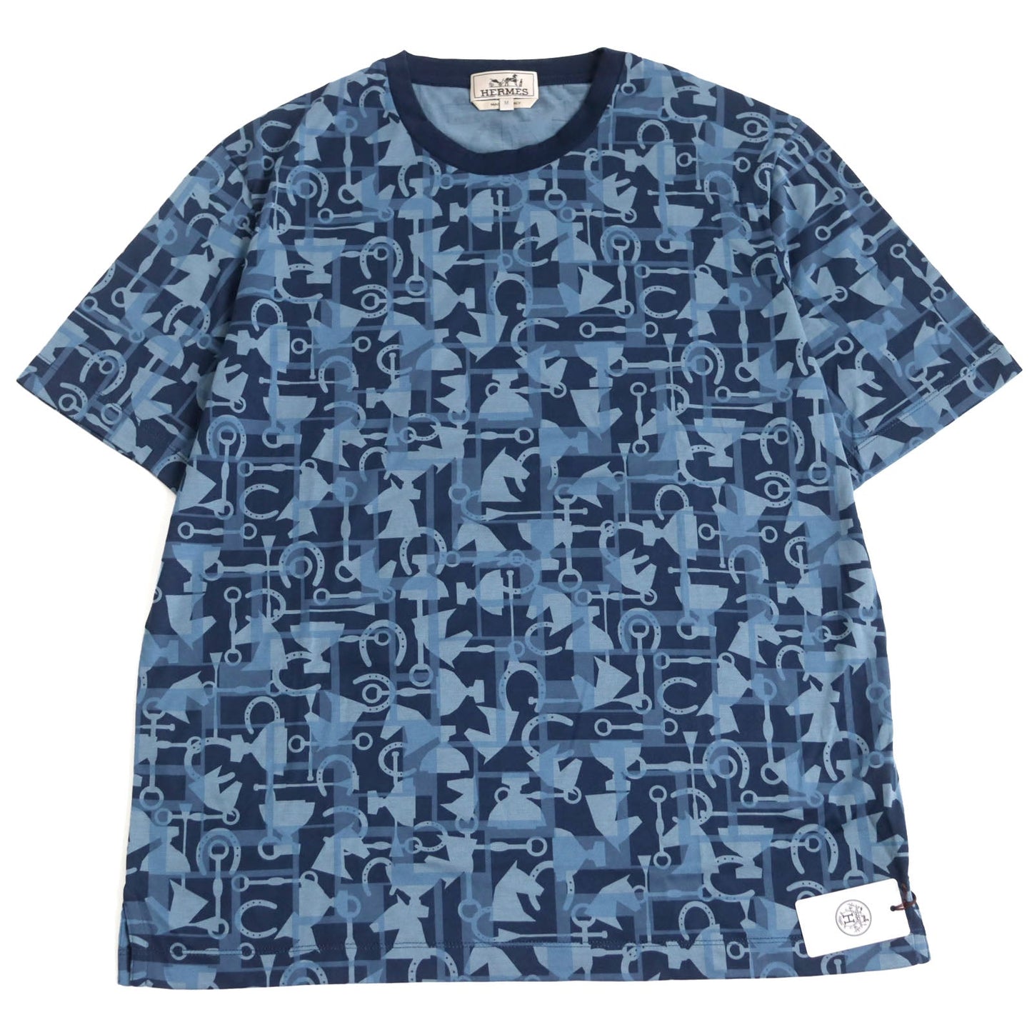 HERMES Short sleeve T-shirt 02-5774 cotton Blue type M