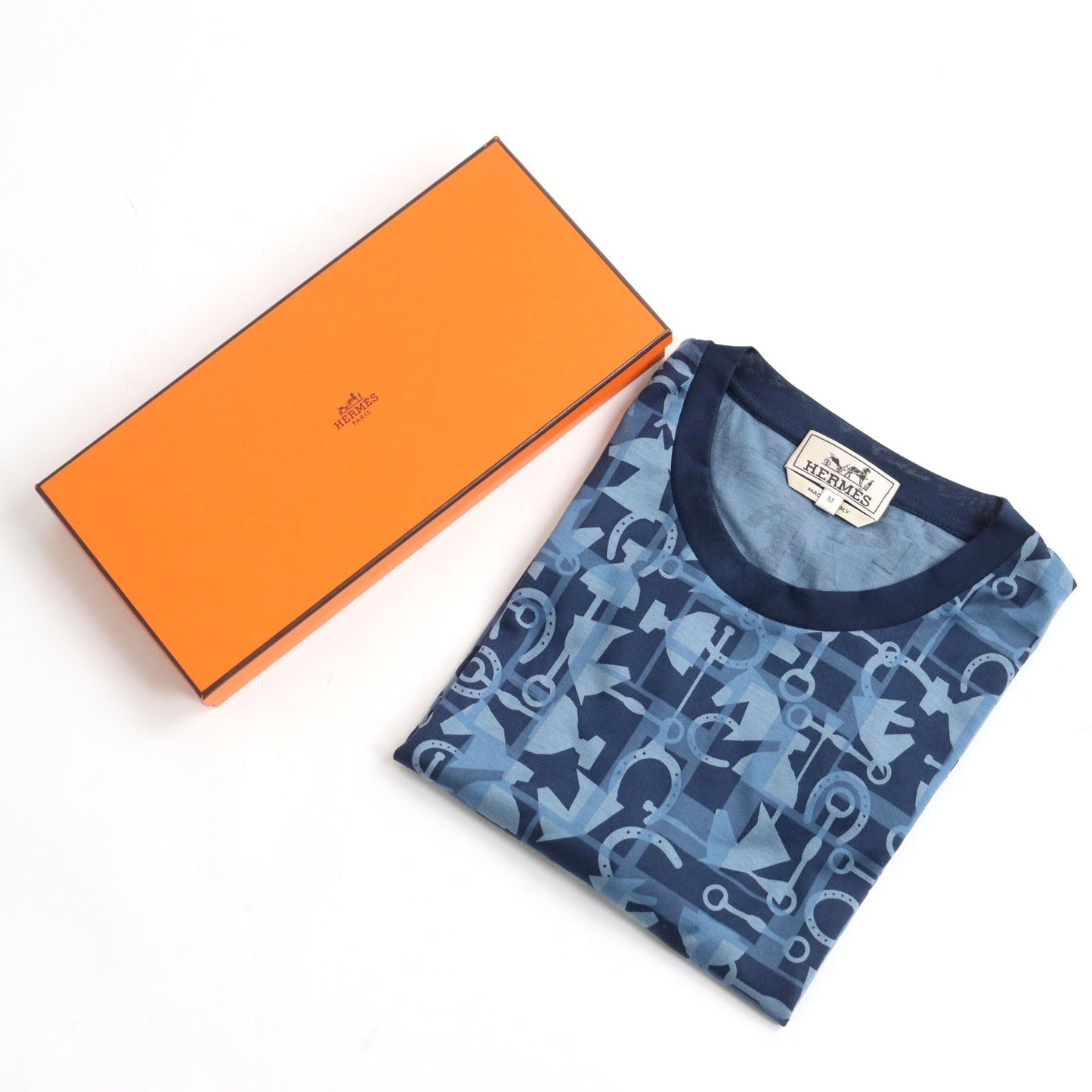 HERMES Short sleeve T-shirt 02-5774 cotton Blue type M