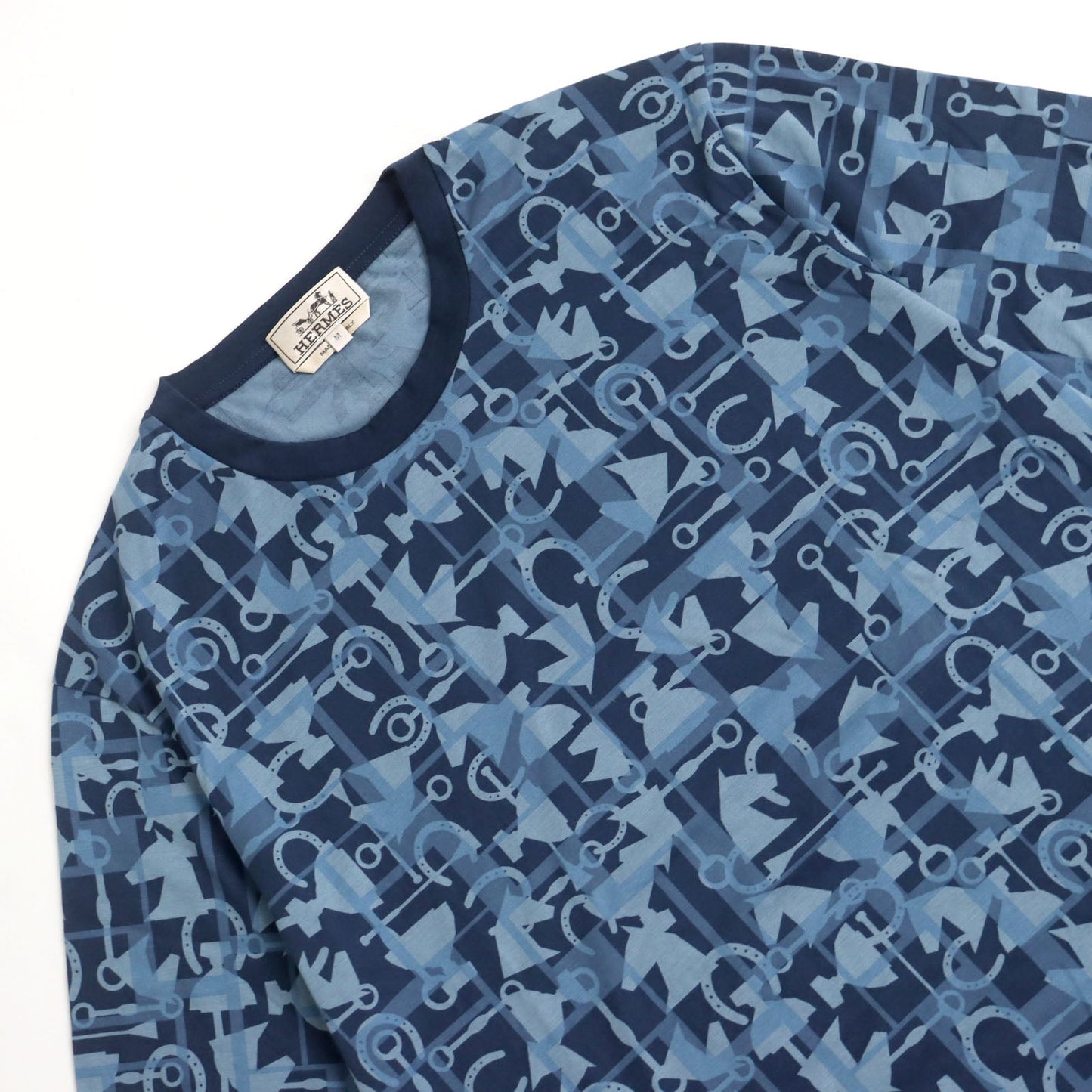 HERMES Short sleeve T-shirt 02-5774 cotton Blue type M