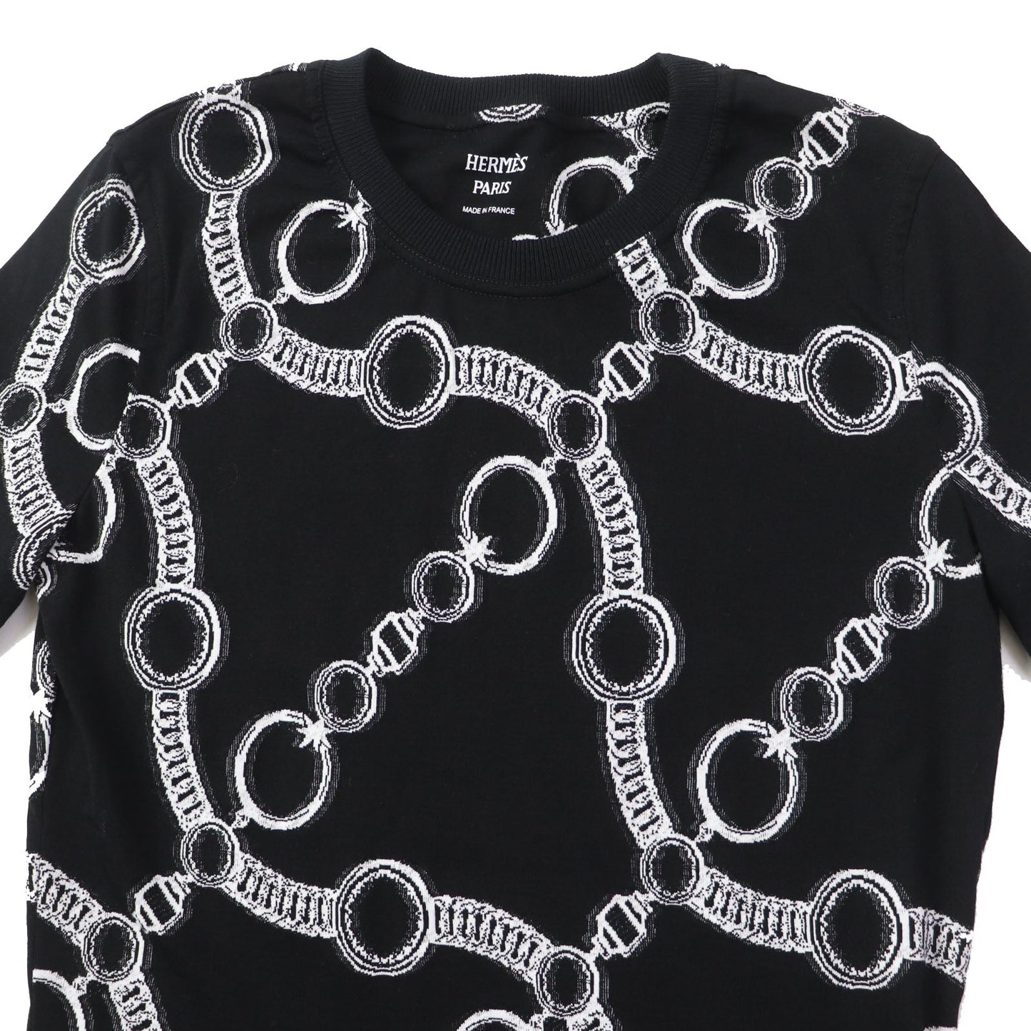HERMES Short sleeve T-shirt 2E4600D2 cotton Black White Nadge Chain 34