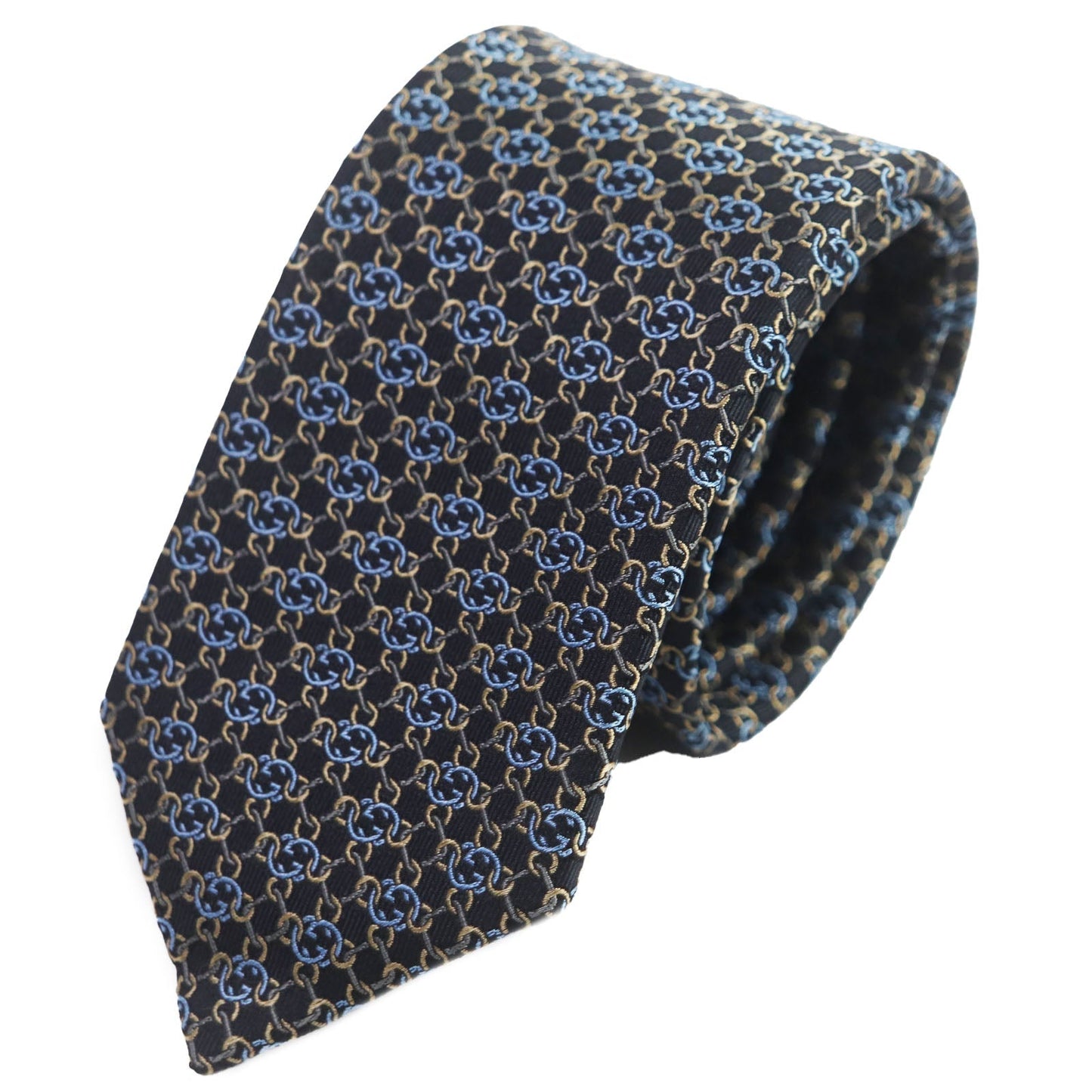 GUCCI tie 351796 silk Black Gold Blue