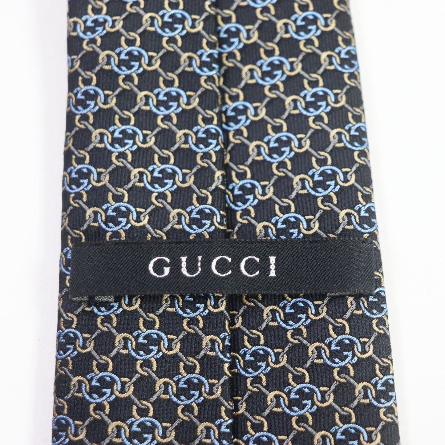 GUCCI tie 351796 silk Black Gold Blue