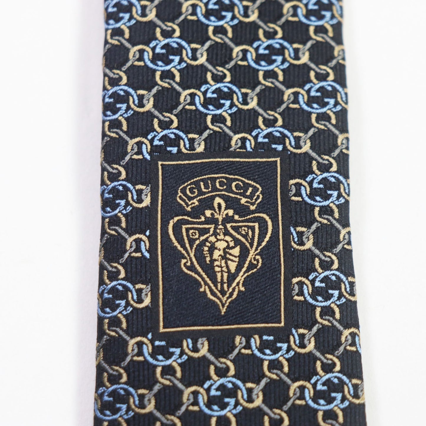 GUCCI tie 351796 silk Black Gold Blue