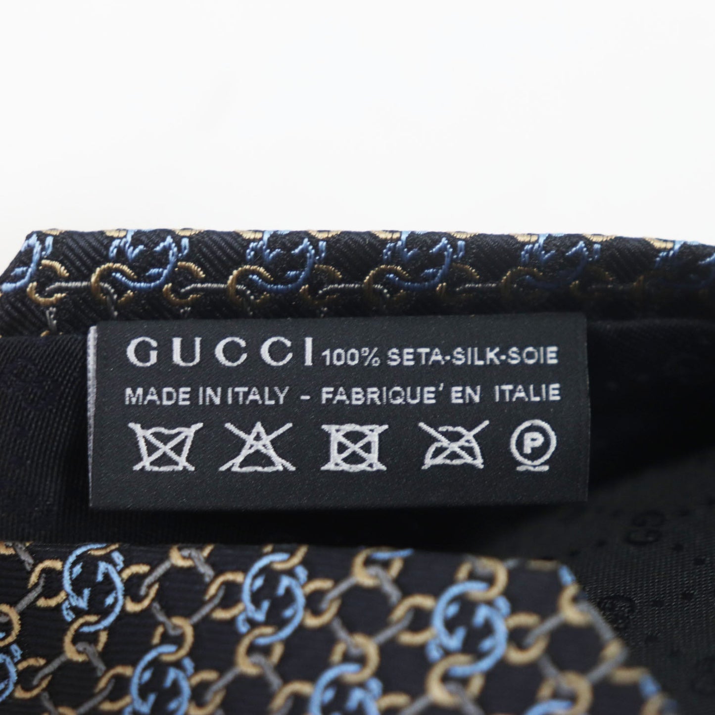 GUCCI tie 351796 silk Black Gold Blue