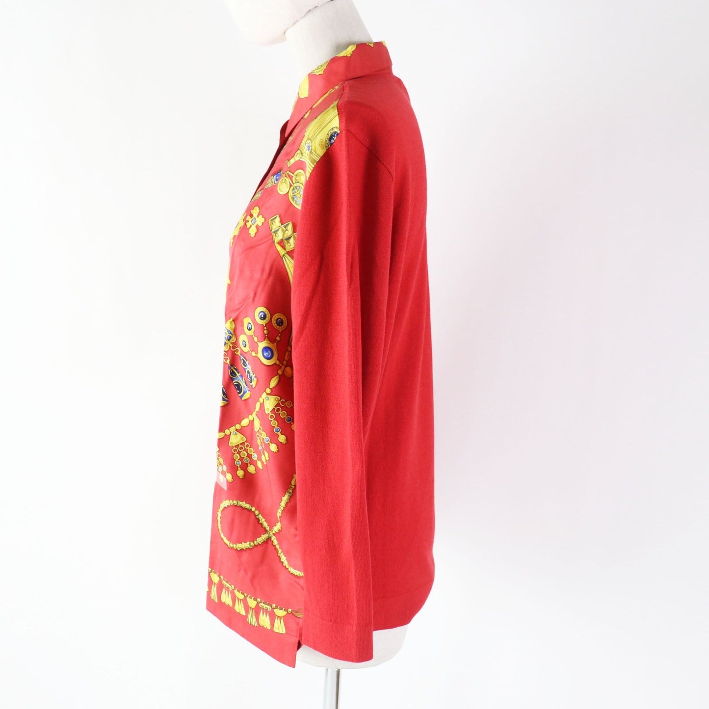 HERMES Long sleeve shirt silk Red type Parures Des Sables Desert Accessories S