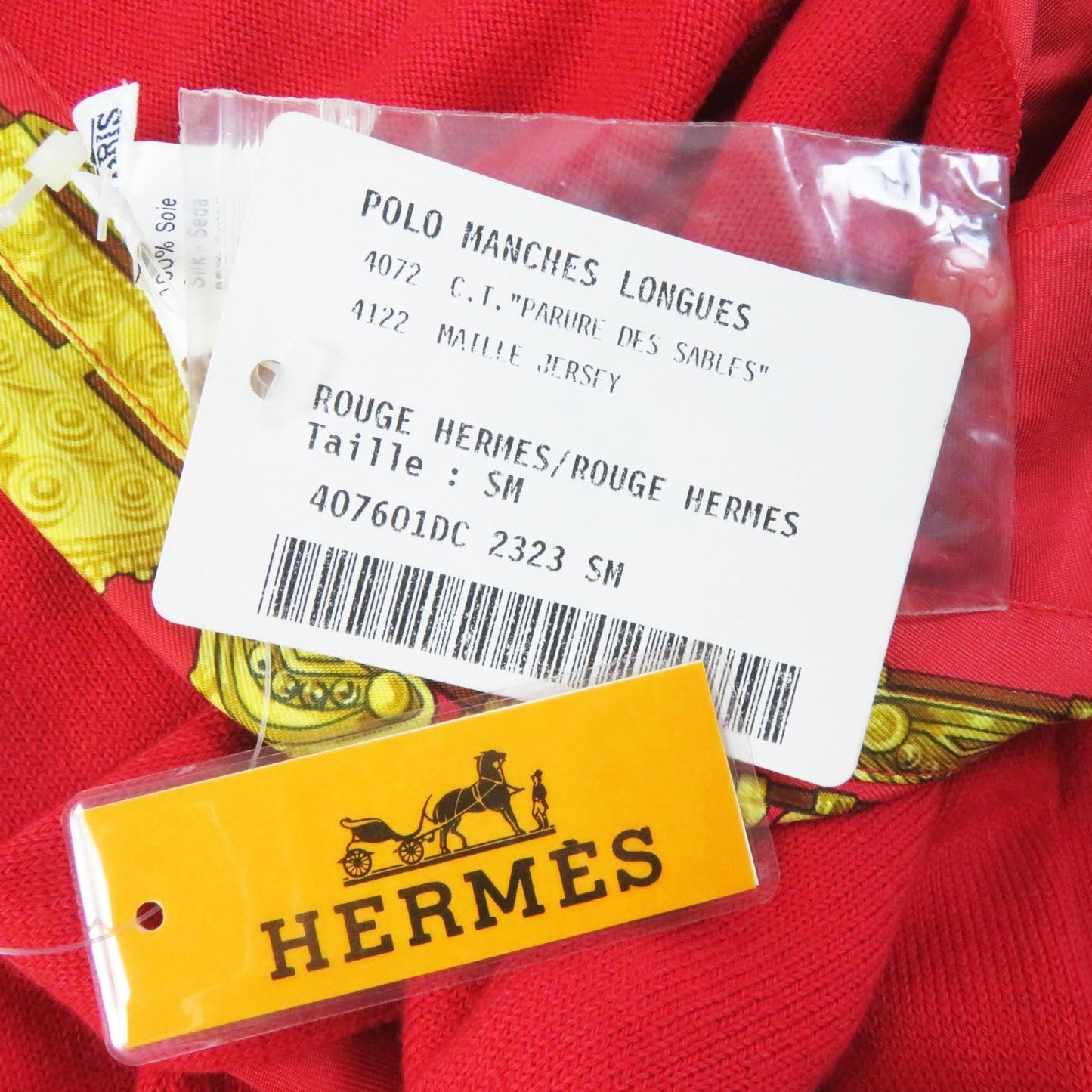 HERMES Long sleeve shirt silk Red type Parures Des Sables Desert Accessories S