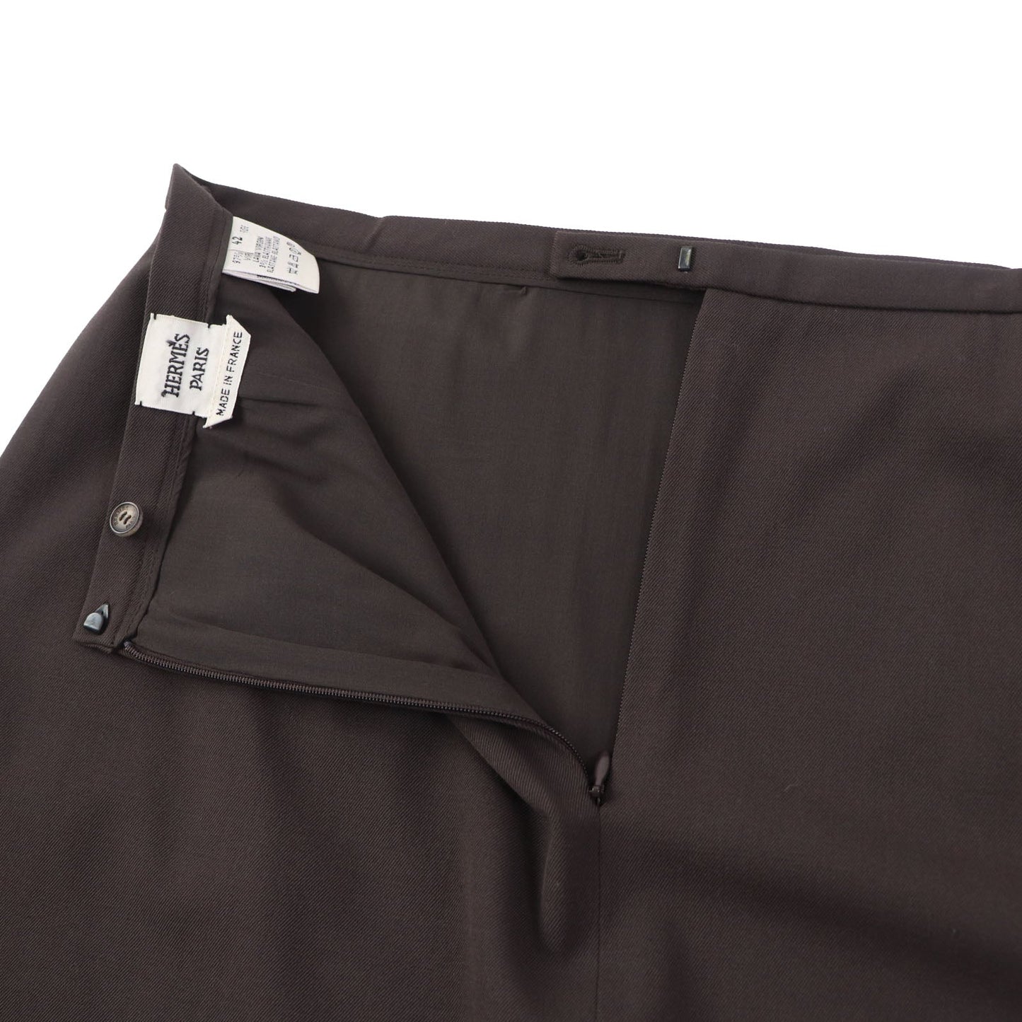 HERMES Tight Skirt wool Brown 42