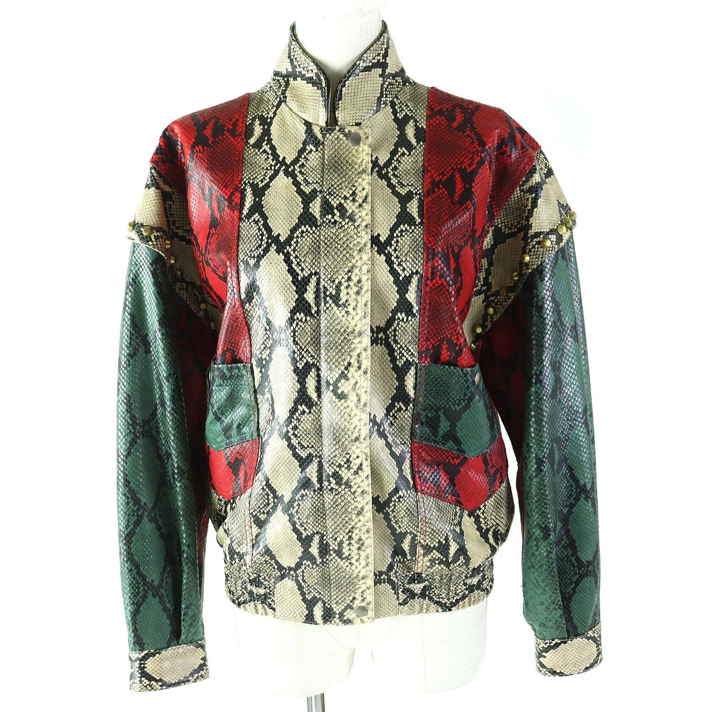 GUCCI Bomber jacket 539488 Cowhide Beige green red 38