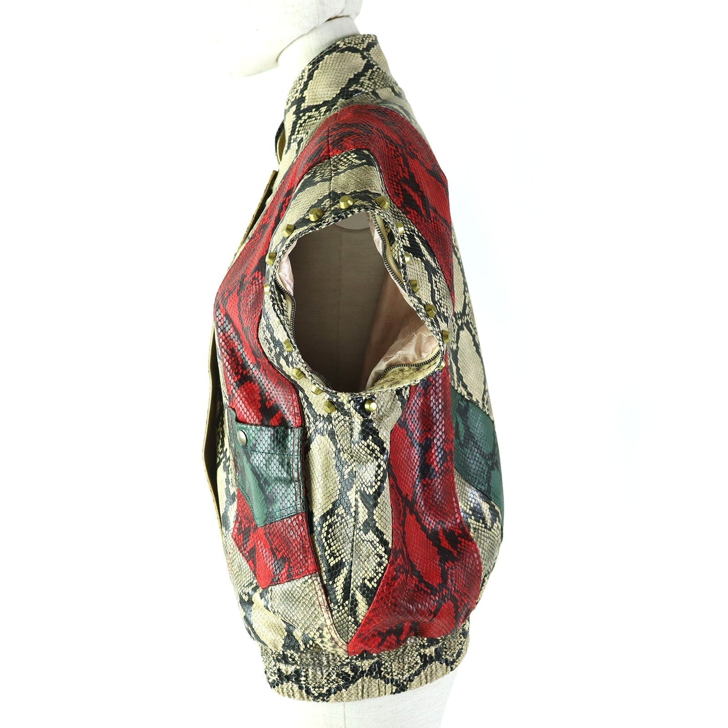 GUCCI Bomber jacket 539488 Cowhide Beige green red 38
