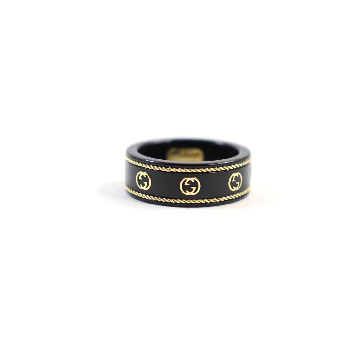 GUCCI Ring 606826 Black synthetic corundum Black gold 12