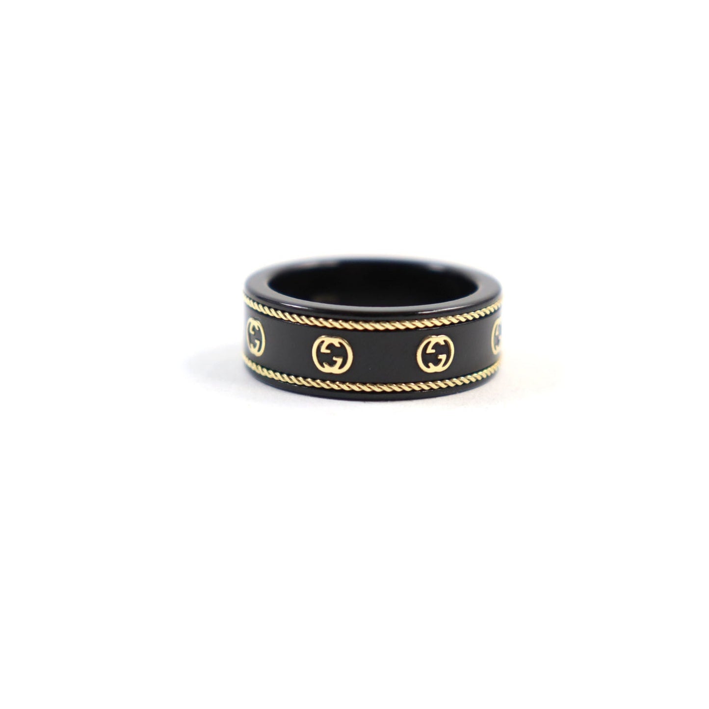 GUCCI Ring 606826 Black synthetic corundum Black gold 12