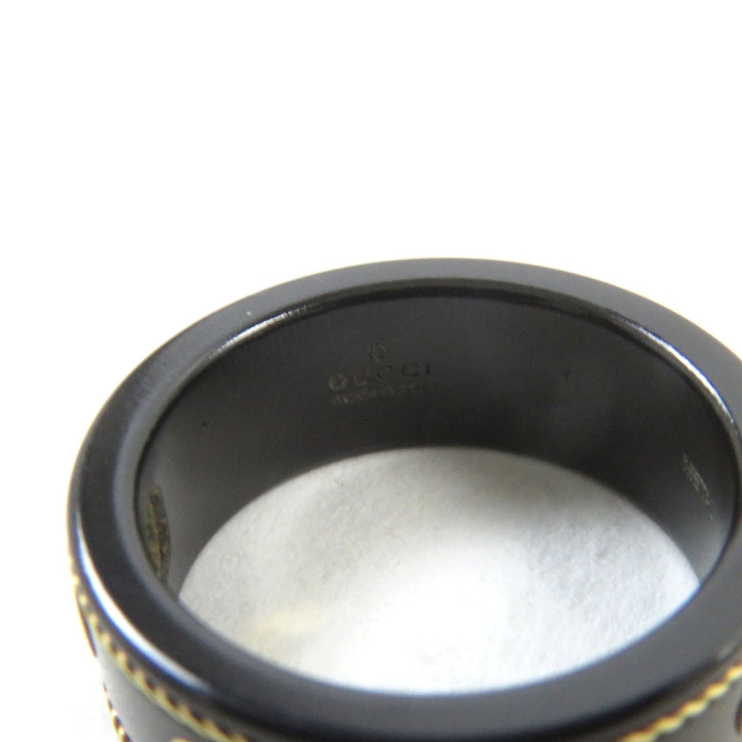 GUCCI Ring 606826 Black synthetic corundum Black gold 12