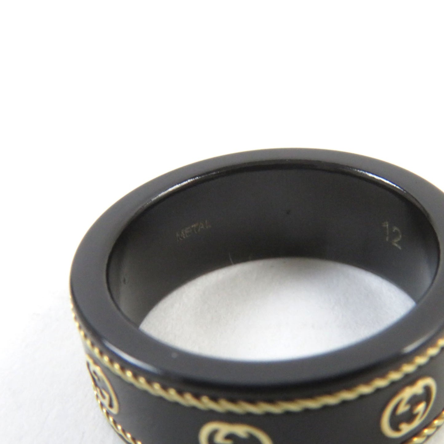 GUCCI Ring 606826 Black synthetic corundum Black gold 12