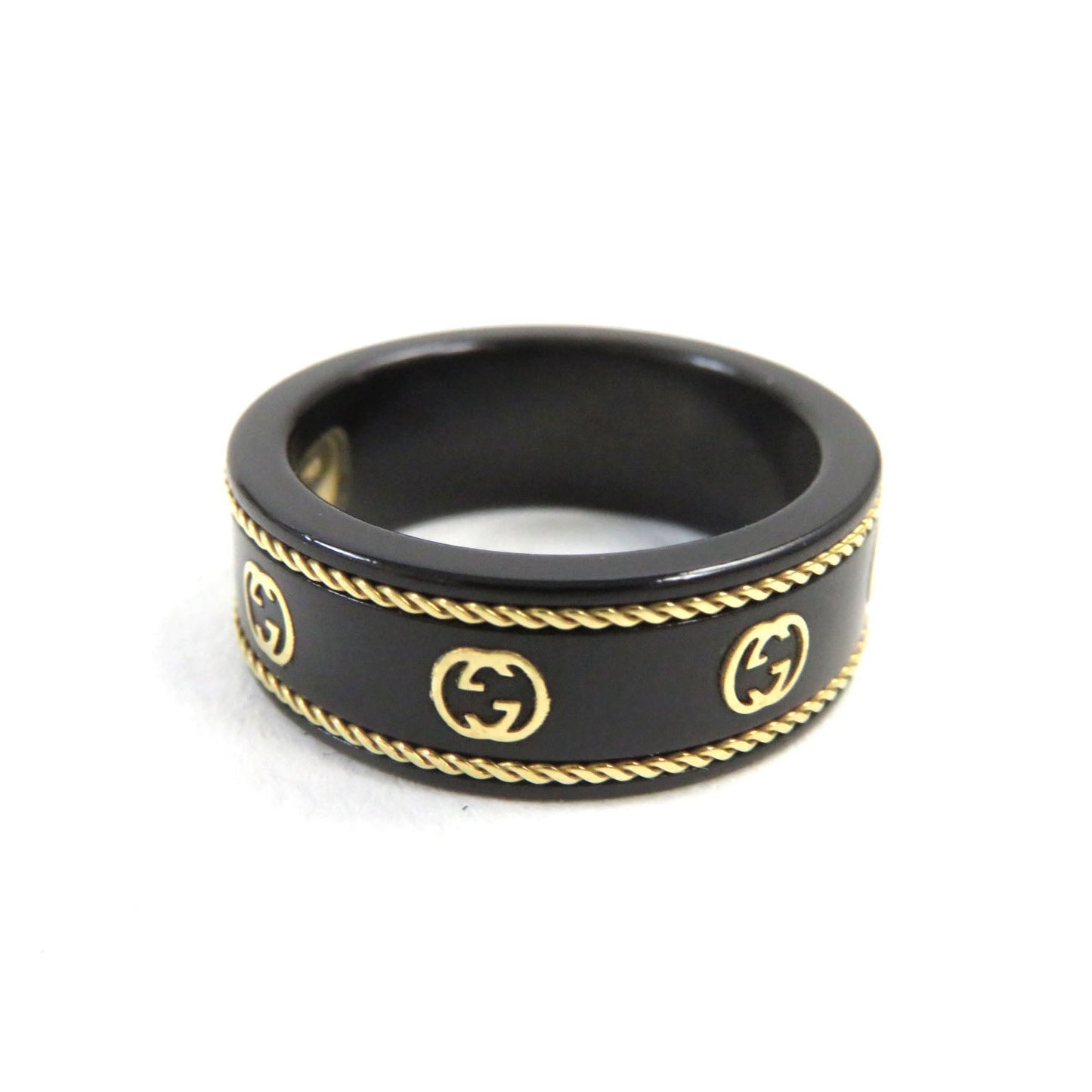 GUCCI Ring 606826 Black synthetic corundum Black gold 12