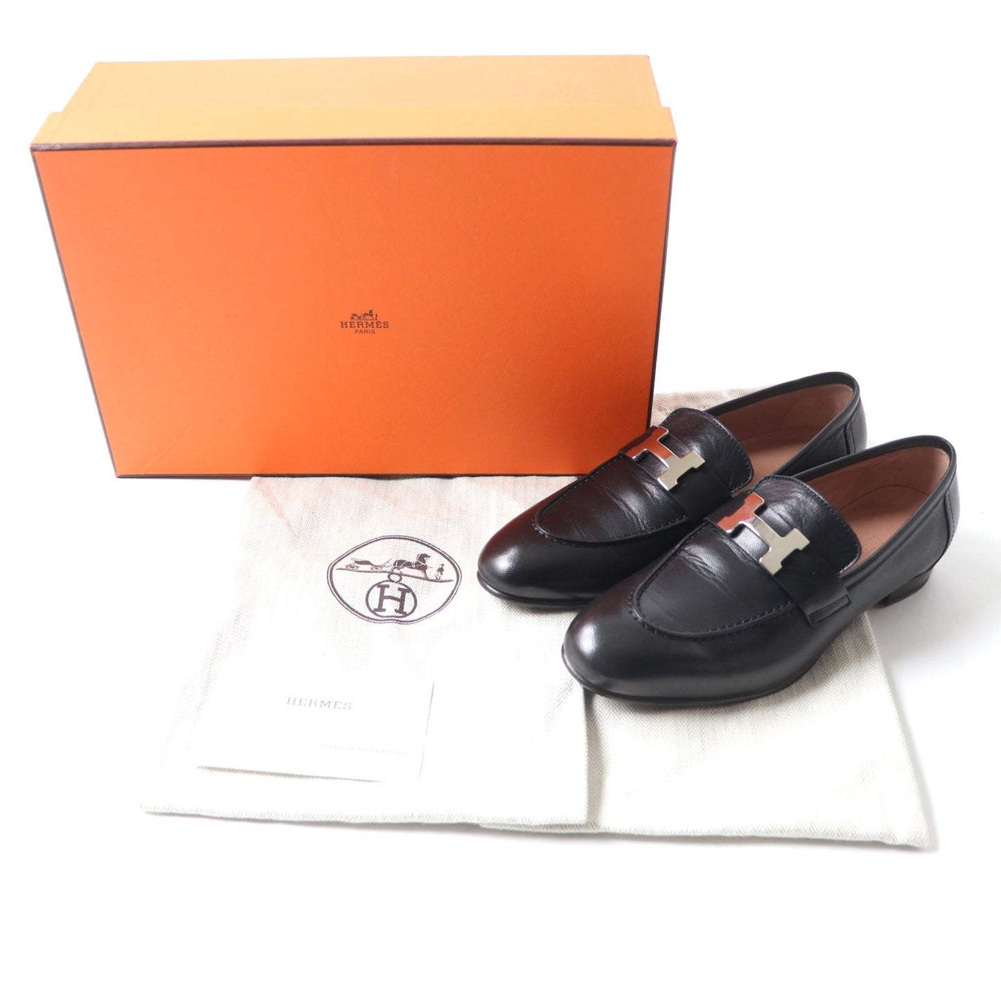 HERMES loafers leather black Paris Constance 35.5