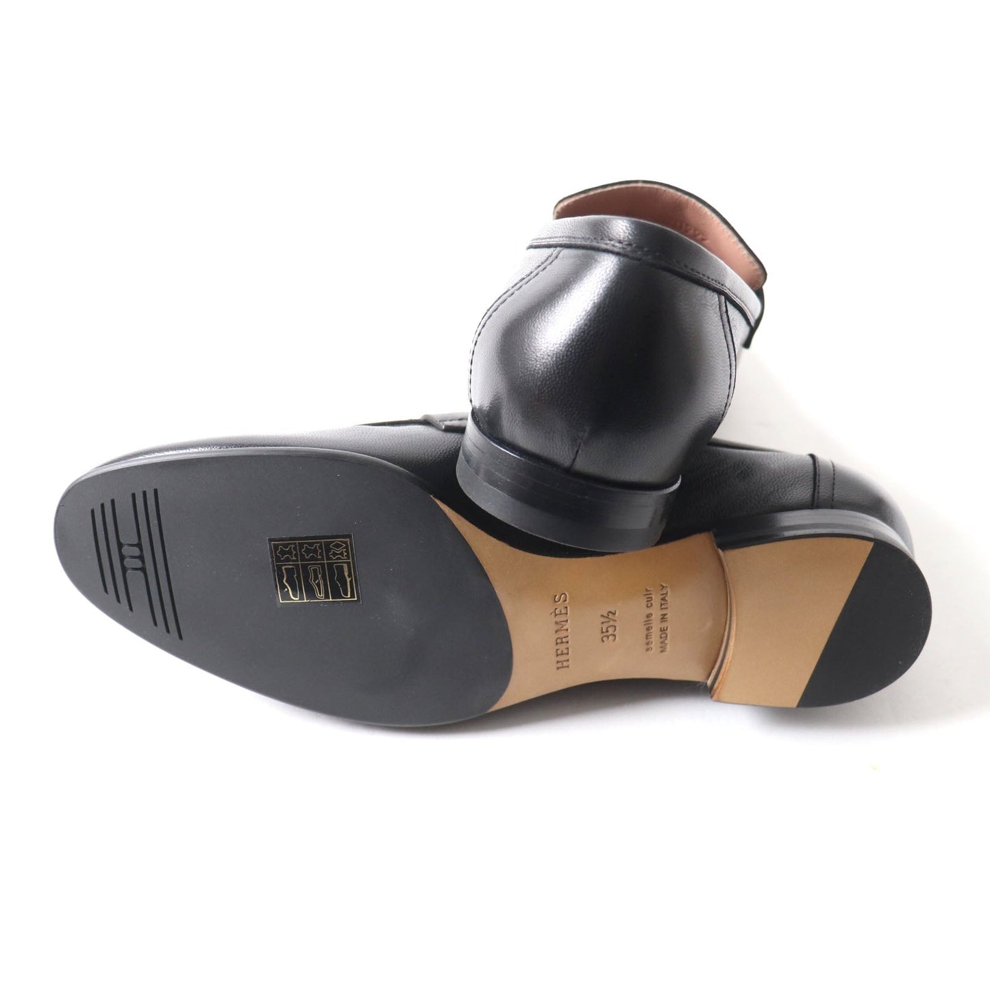 HERMES loafers leather black Paris Constance 35.5