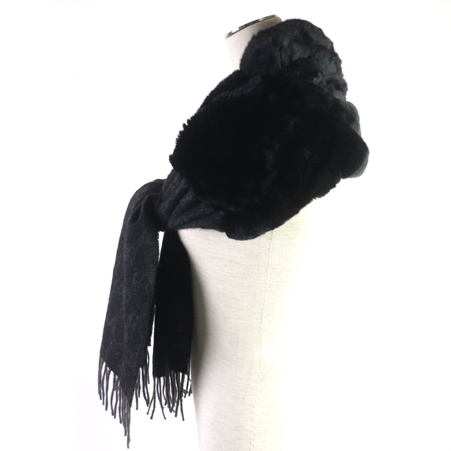 GUCCI Scarf Main: 100% cashmere, fur: 100% lapin Gray black Women Used
