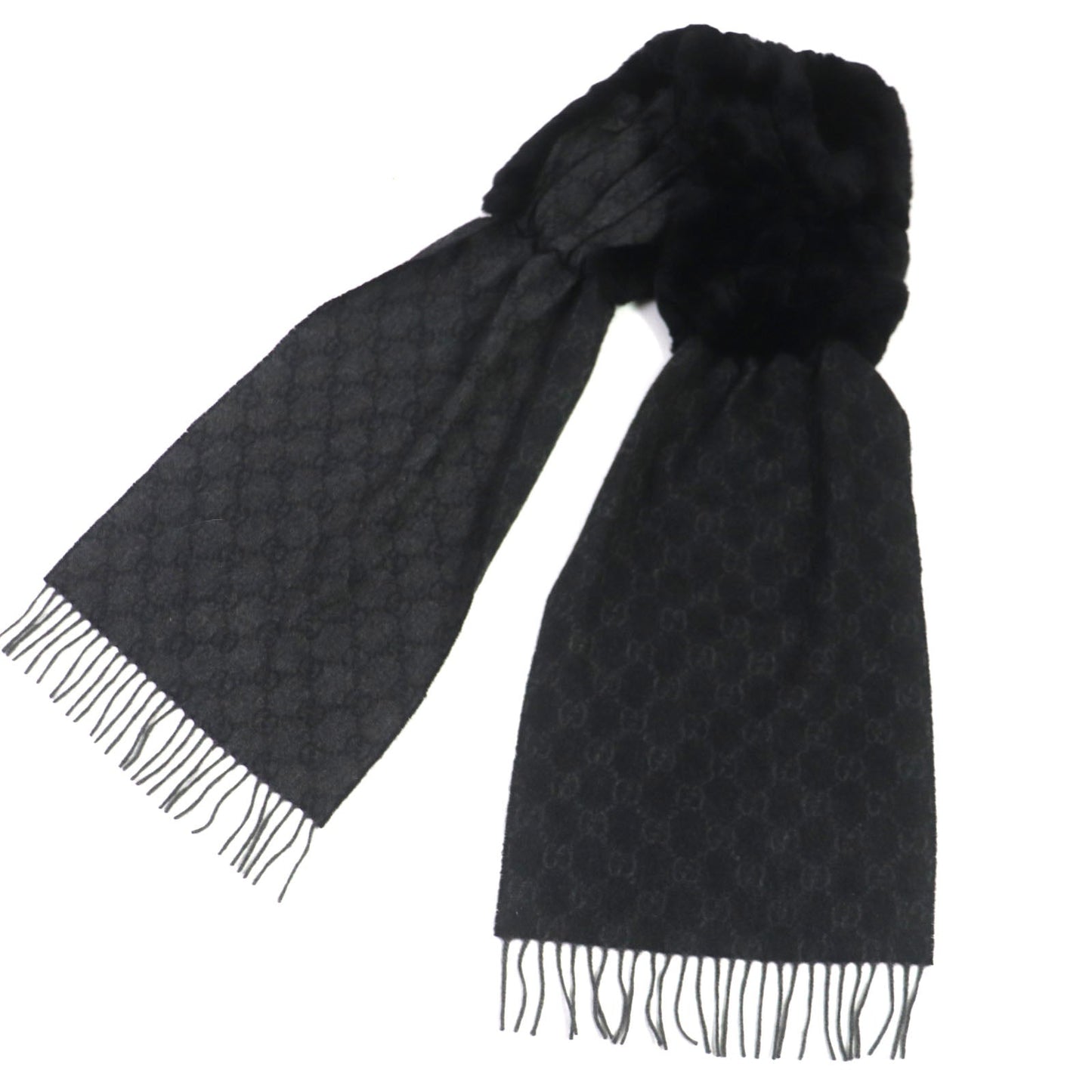 GUCCI Scarf Main: 100% cashmere, fur: 100% lapin Gray black Women Used