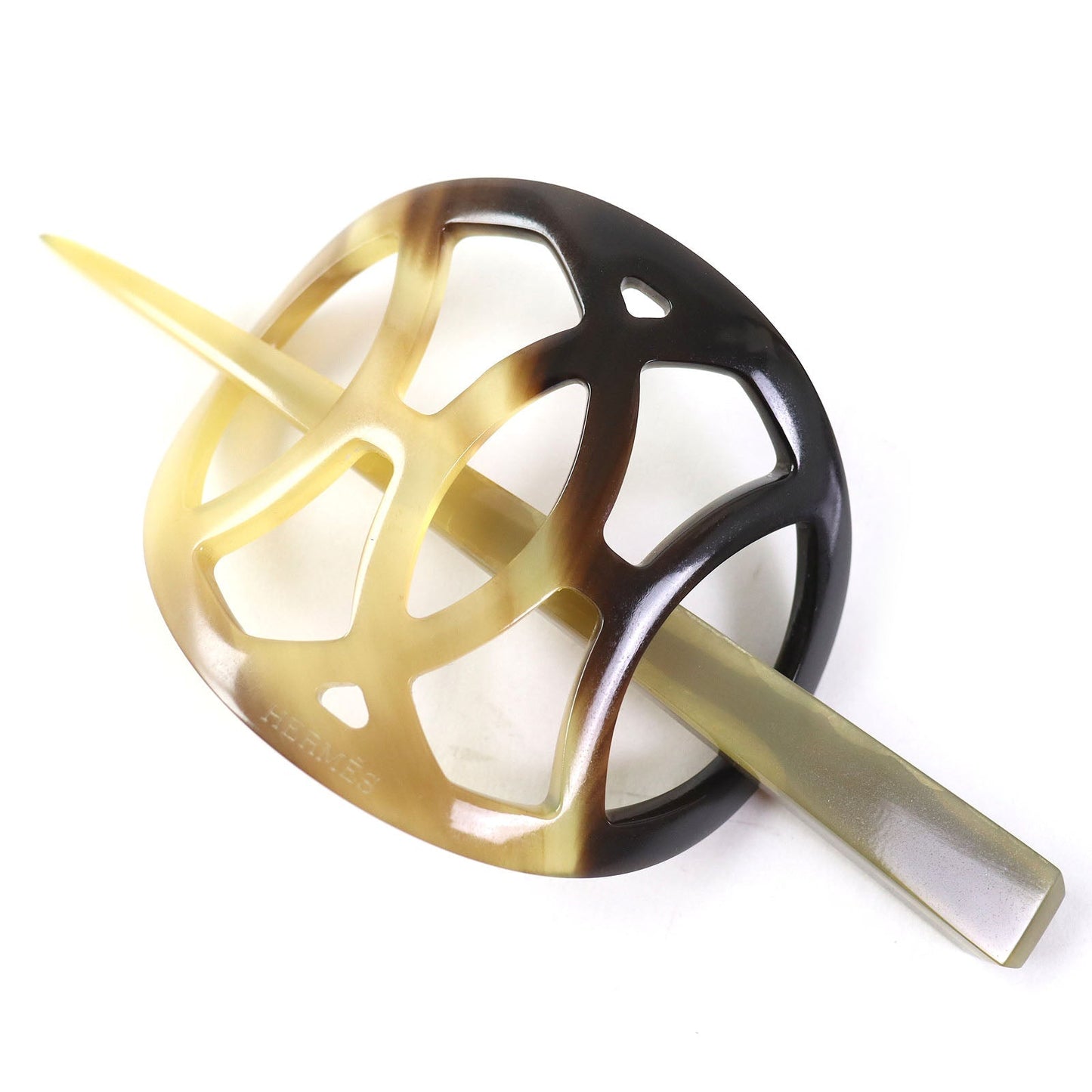 HERMES hair accessory Buffalo horn Beige brown Rocaille