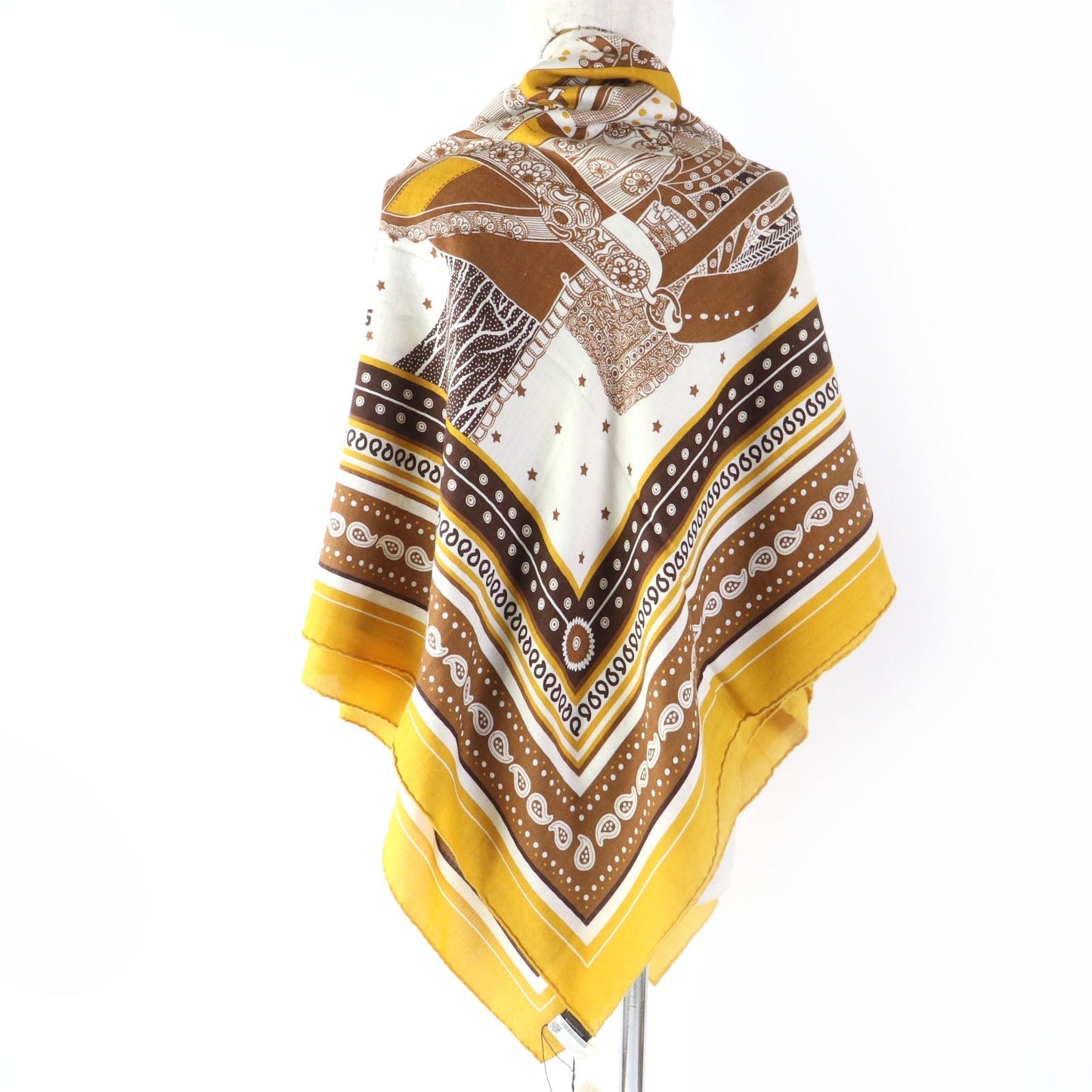 HERMES scarf cashmere Yellow brown Carre140 SELLE DE DIGNITAIRE Saddle of the Dignitary