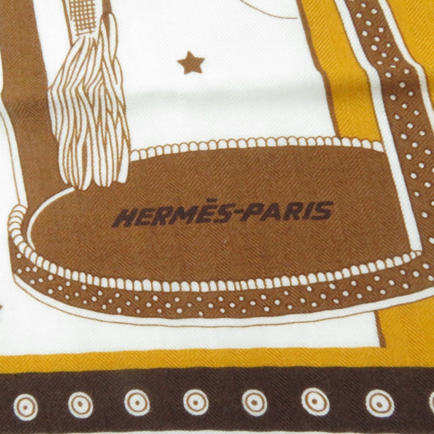 HERMES scarf cashmere Yellow brown Carre140 SELLE DE DIGNITAIRE Saddle of the Dignitary