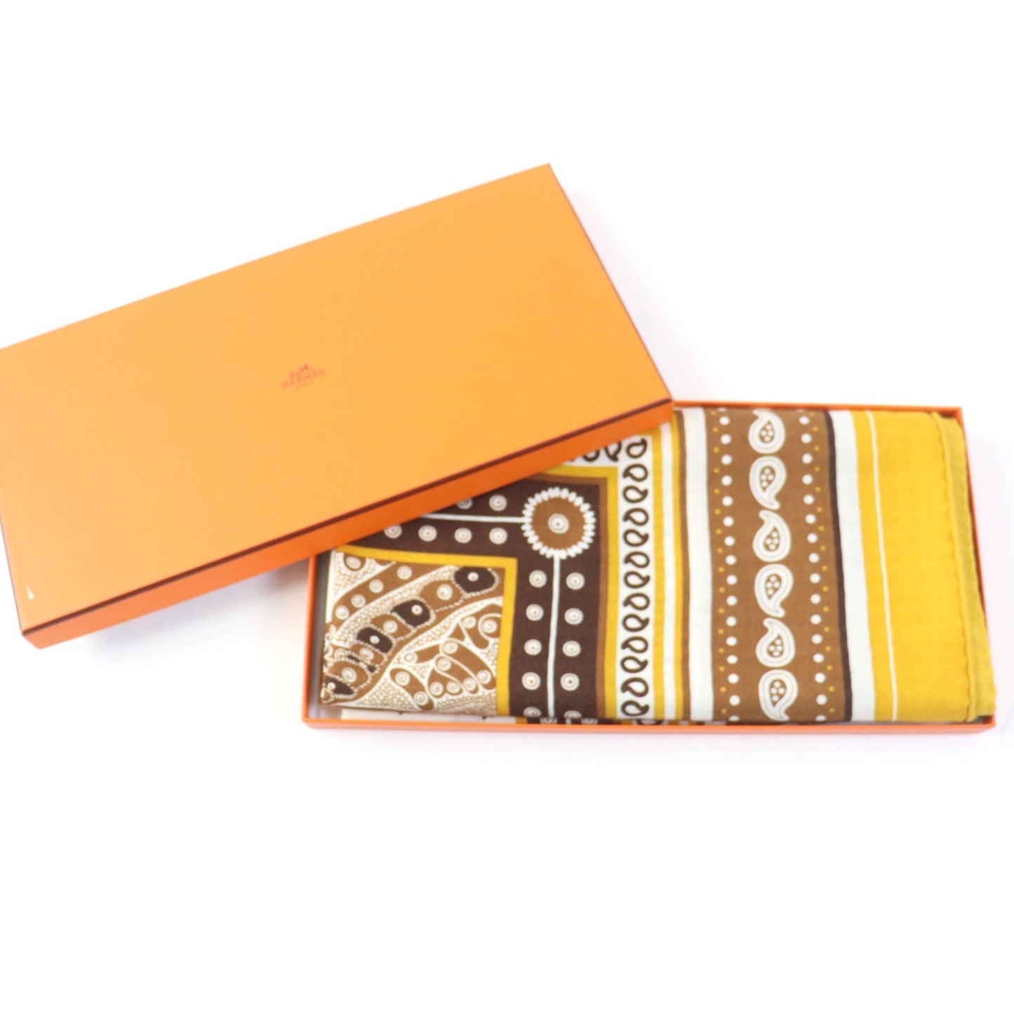 HERMES scarf cashmere Yellow brown Carre140 SELLE DE DIGNITAIRE Saddle of the Dignitary