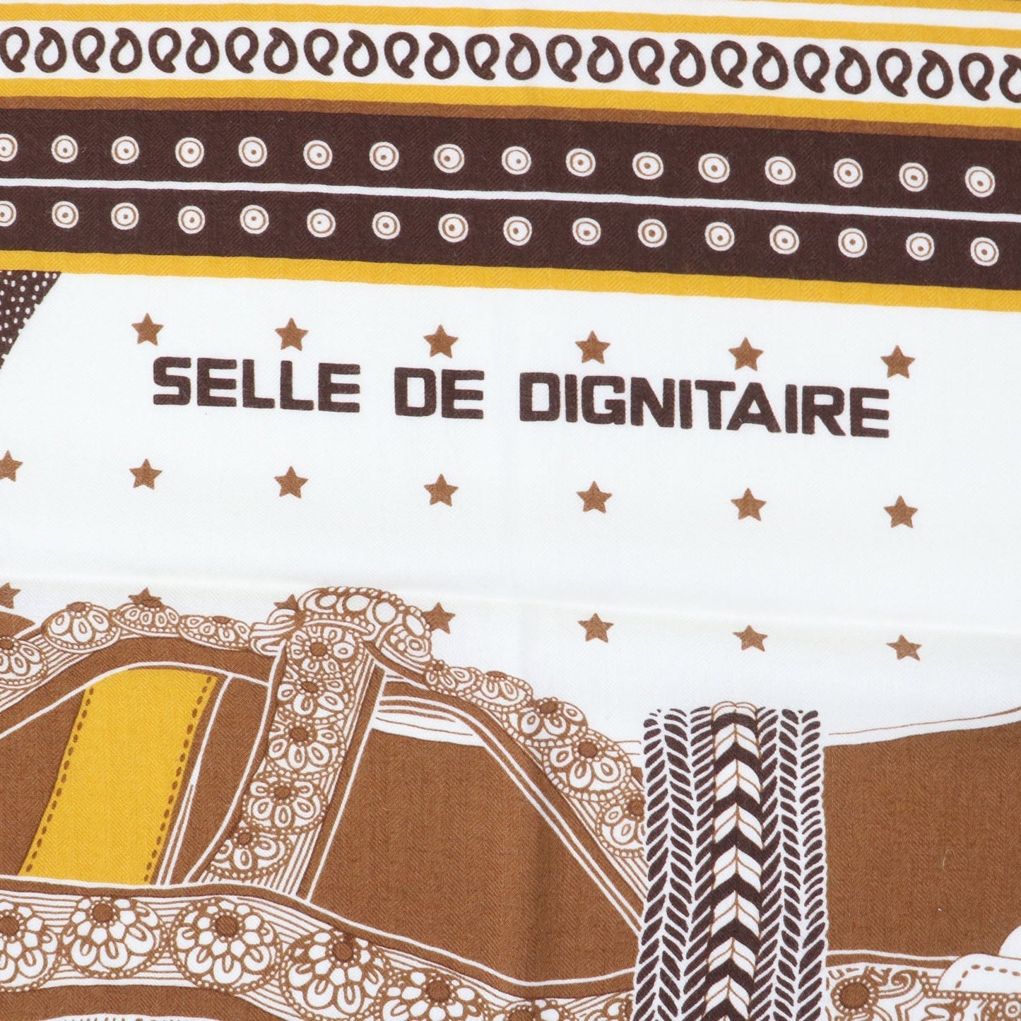 HERMES scarf cashmere Yellow brown Carre140 SELLE DE DIGNITAIRE Saddle of the Dignitary