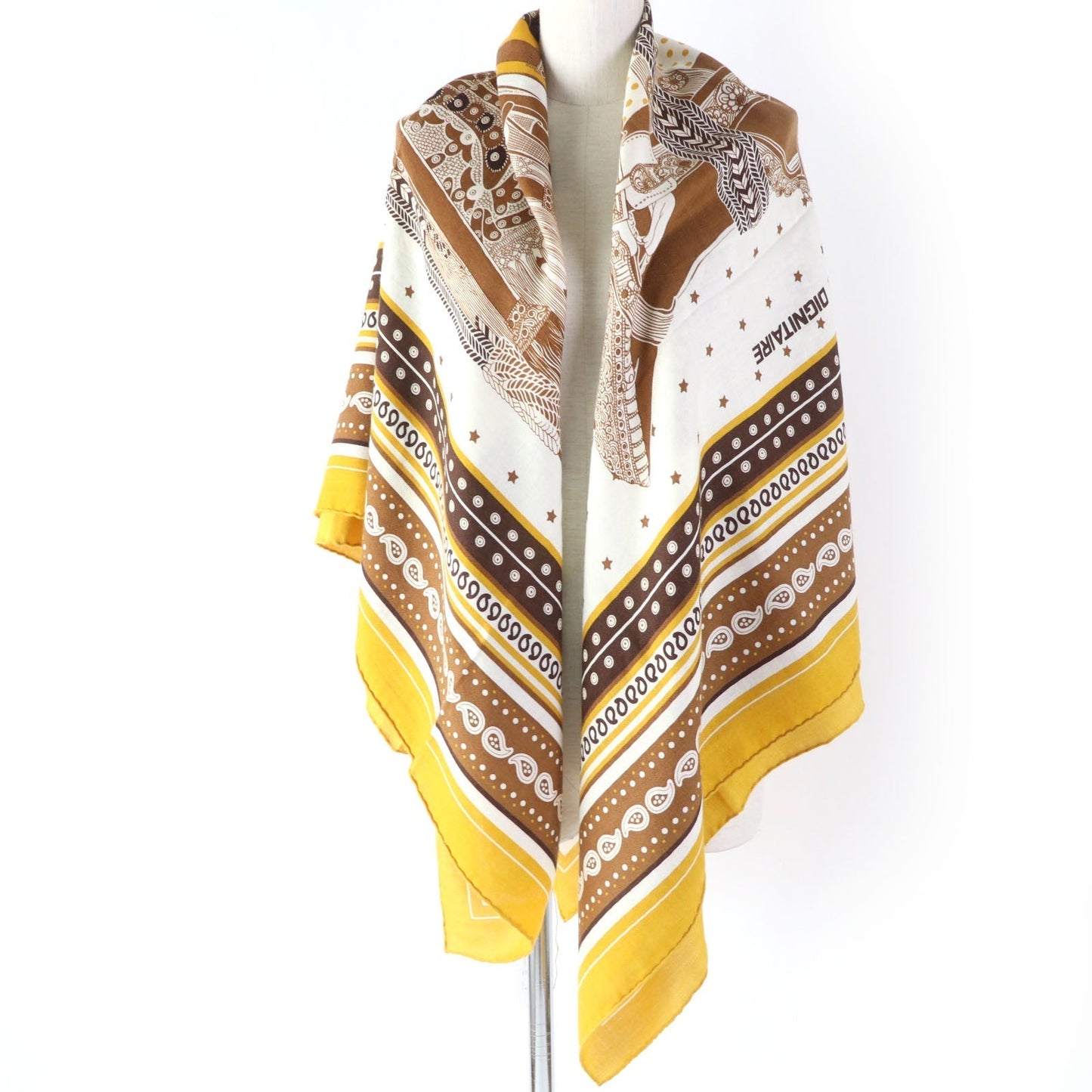 HERMES scarf cashmere Yellow brown Carre140 SELLE DE DIGNITAIRE Saddle of the Dignitary