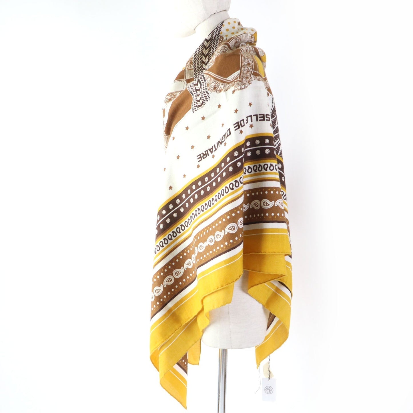 HERMES scarf cashmere Yellow brown Carre140 SELLE DE DIGNITAIRE Saddle of the Dignitary