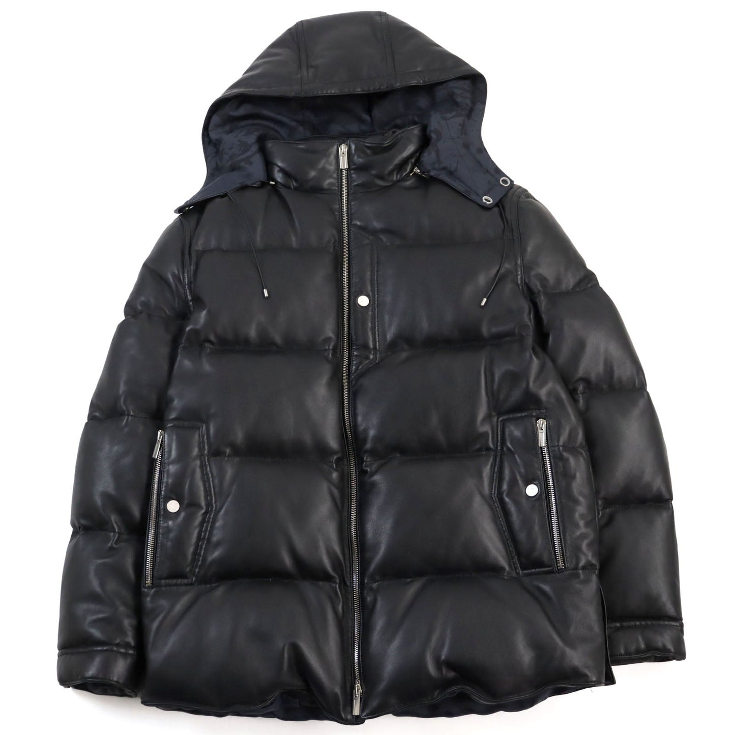 HERMES leather jacket 12-5007 Outer: Lamb leather, Lining: 100% silk, Filling: 95% down, Filling: 5% feather black mens 48 Used