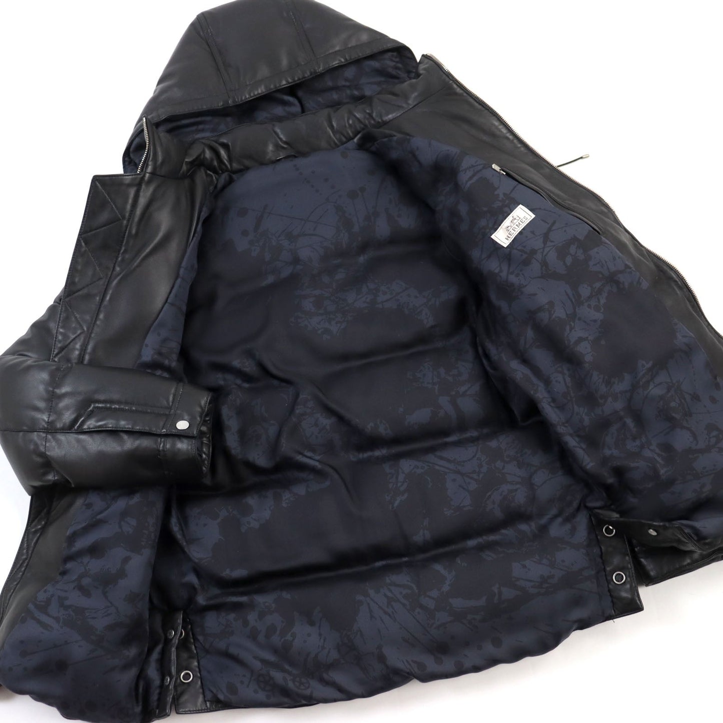 HERMES leather jacket 12-5007 Outer: Lamb leather, Lining: 100% silk, Filling: 95% down, Filling: 5% feather black mens 48 Used