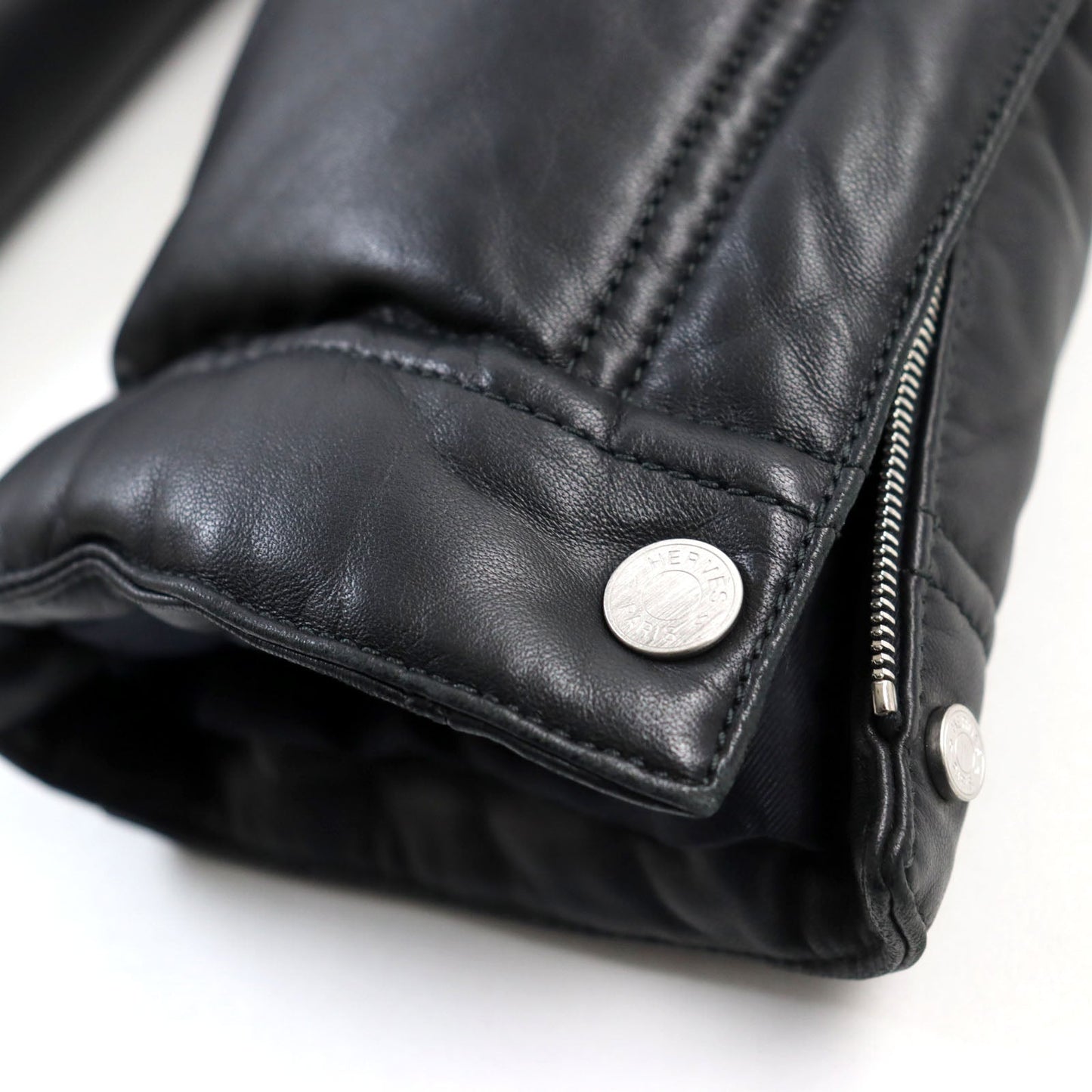 HERMES leather jacket 12-5007 Outer: Lamb leather, Lining: 100% silk, Filling: 95% down, Filling: 5% feather black mens 48 Used