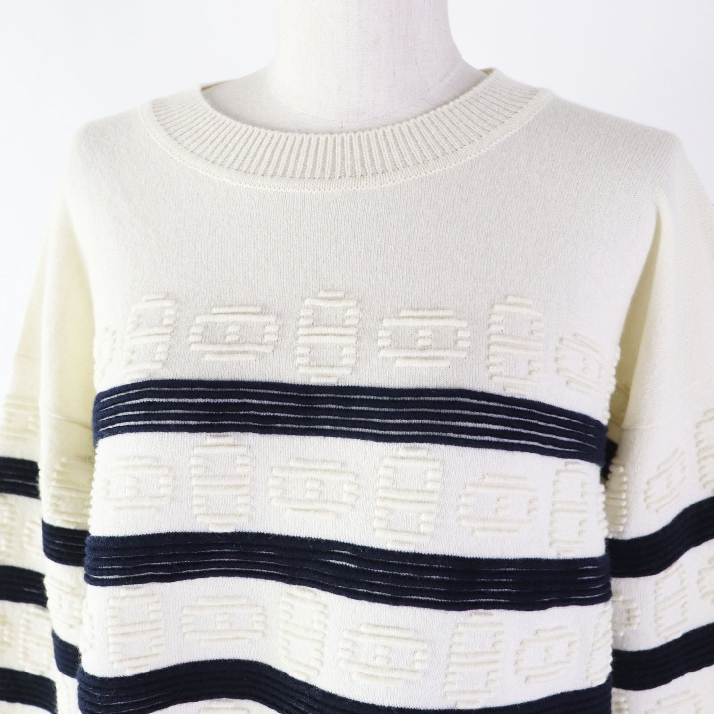 HERMES knit 3E2524D2 cashmere White navy 34