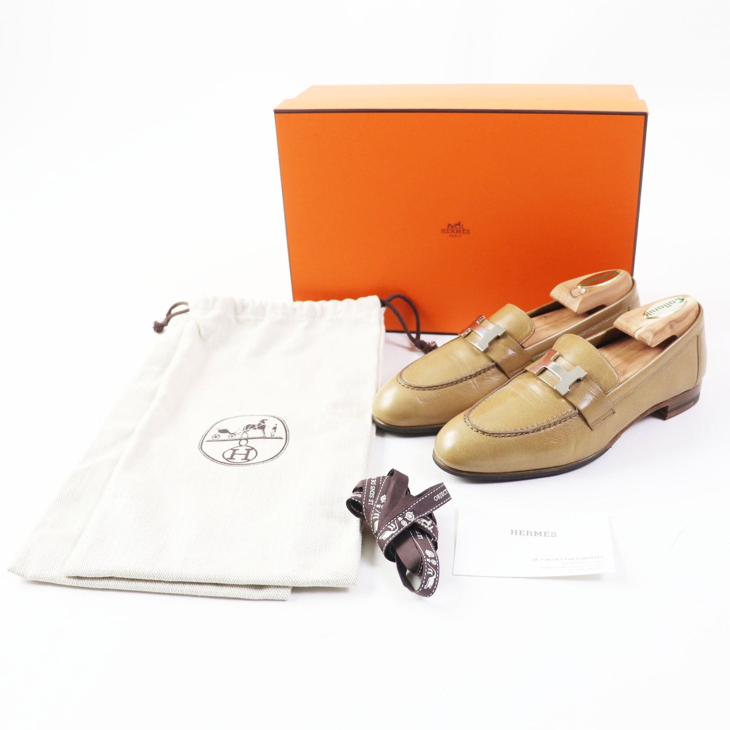 HERMES loafers 172108ZF6355 leather beige Moccasins Paris Constance 35.5