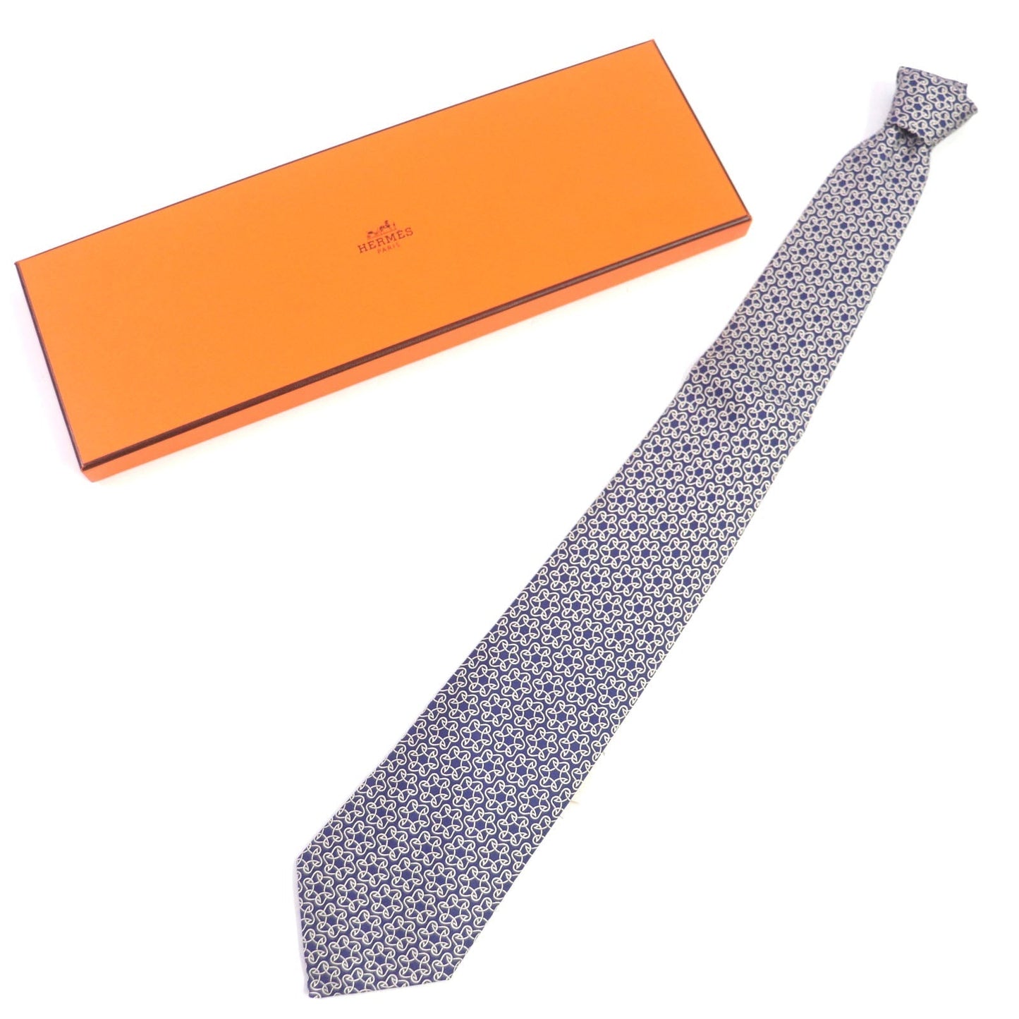 HERMES tie 005367T-02 silk blue Clavat