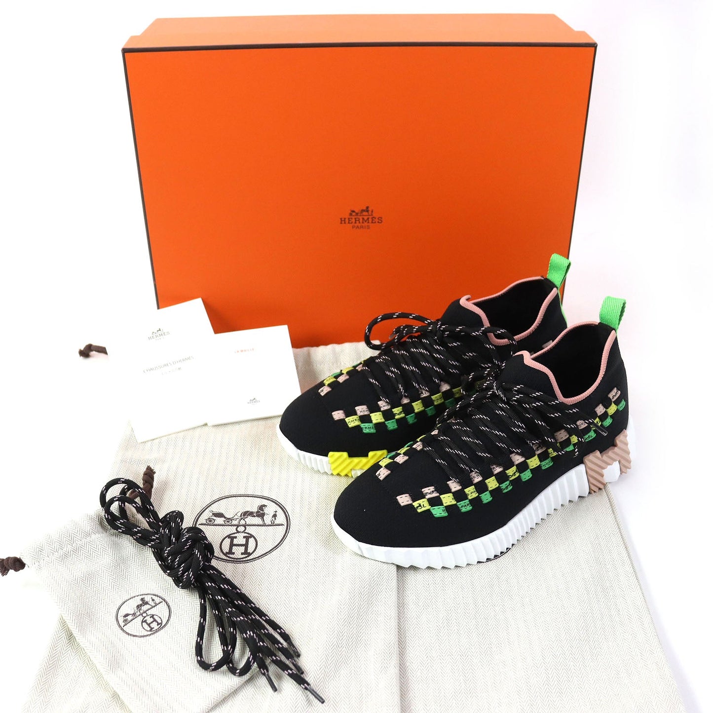 HERMES sneakers knit Black multicolor 35 1/2