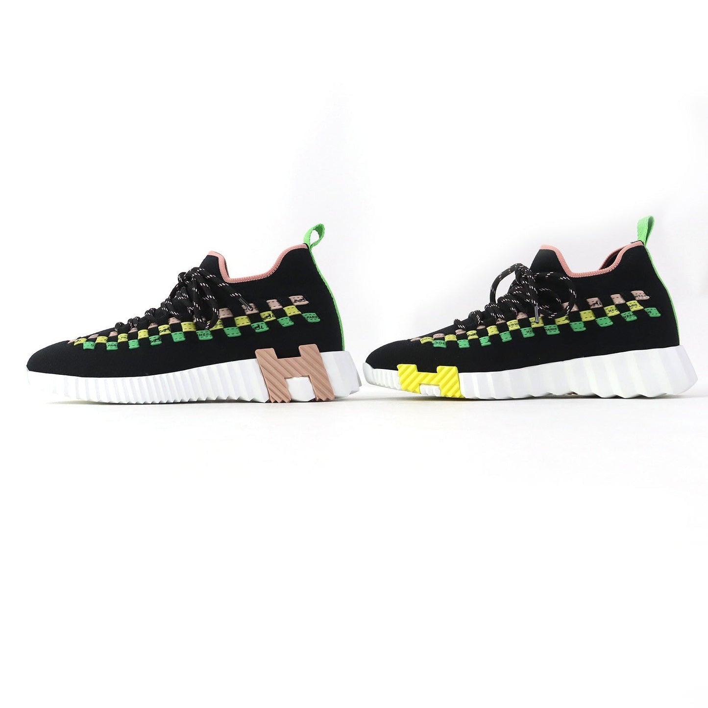 HERMES sneakers knit Black multicolor 35 1/2