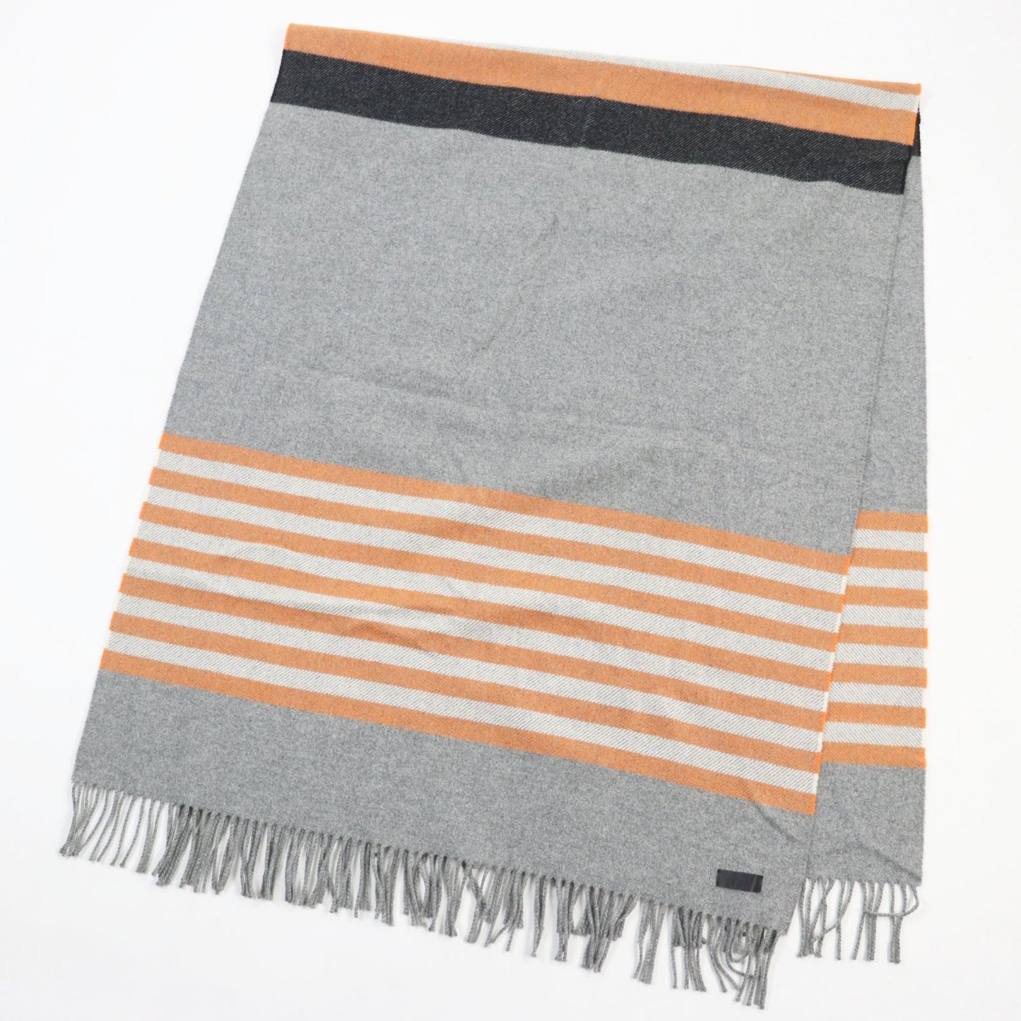 HERMES Scarf Main: 100% cashmere, part: leather Gray type Orange mens Used