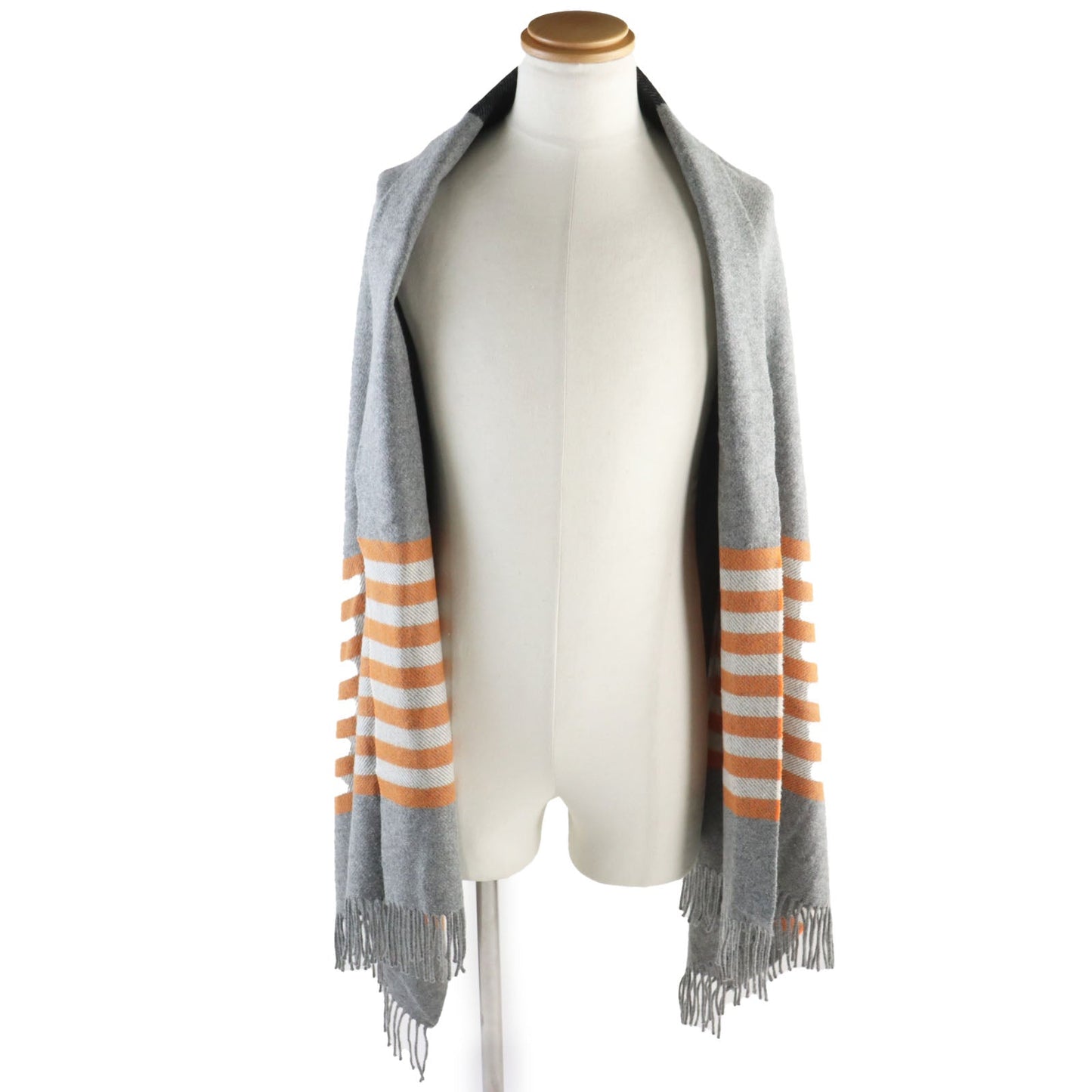 HERMES Scarf Main: 100% cashmere, part: leather Gray type Orange mens Used