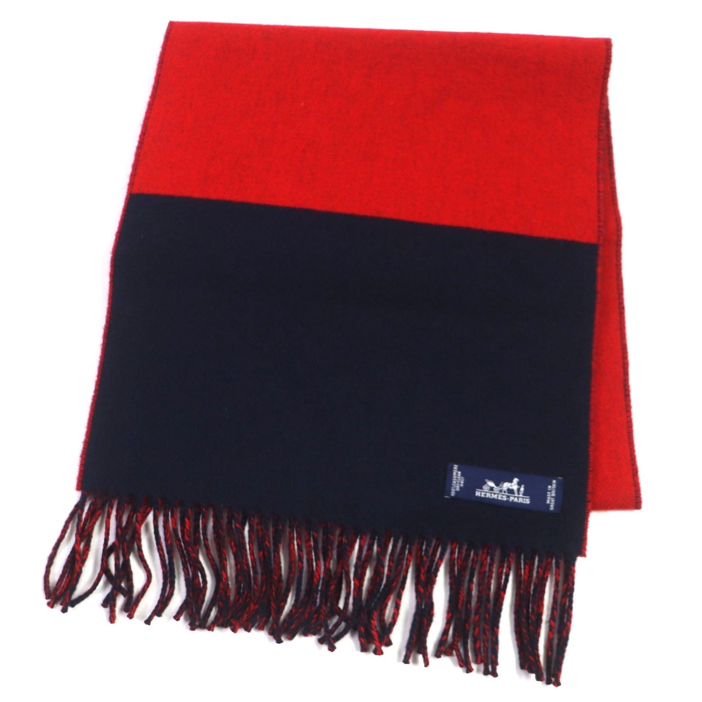HERMES Scarf H258091S Main: 100% cashmere MARINE/ROUGE mens Used